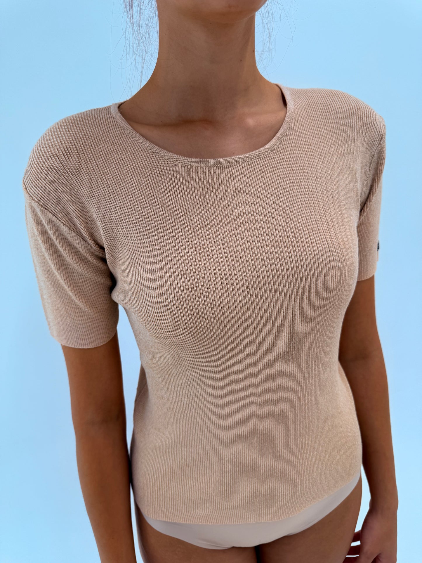 Top Trussardi pink nude din lana extrafina și bumbac