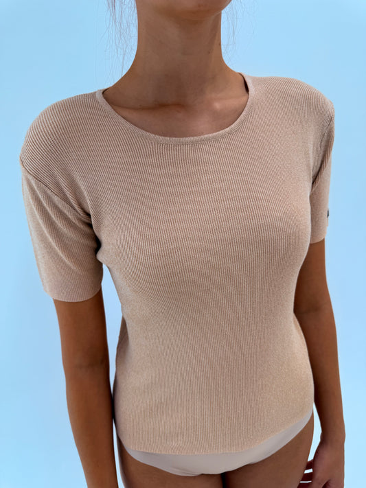 Top Trussardi pink nude din lana extrafina și bumbac