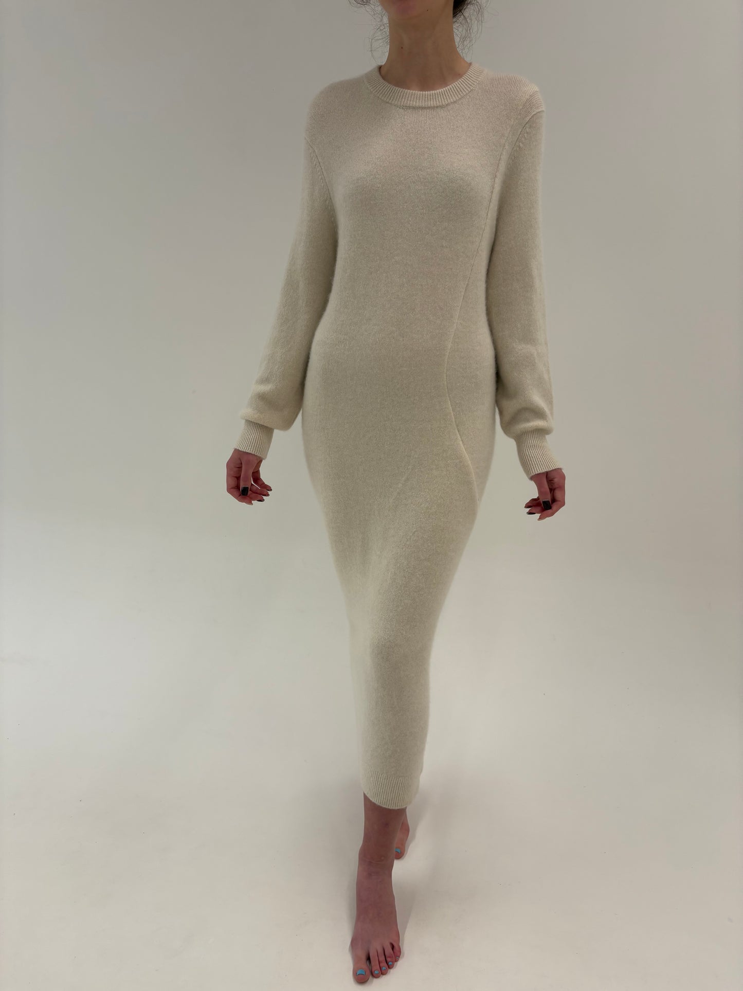 Rochie maxi din cașmir gros multiply off white