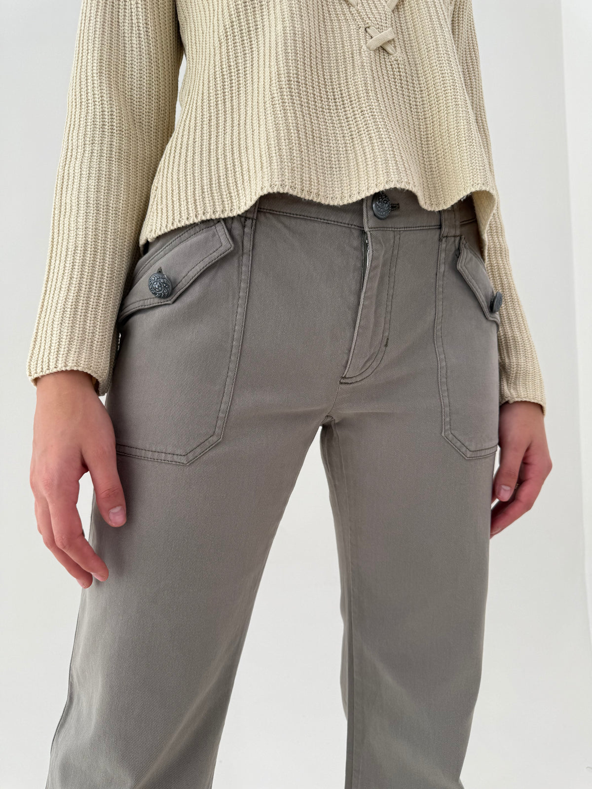 Pantaloni Max Mara bootcut light taupe din bumbac gros modelator