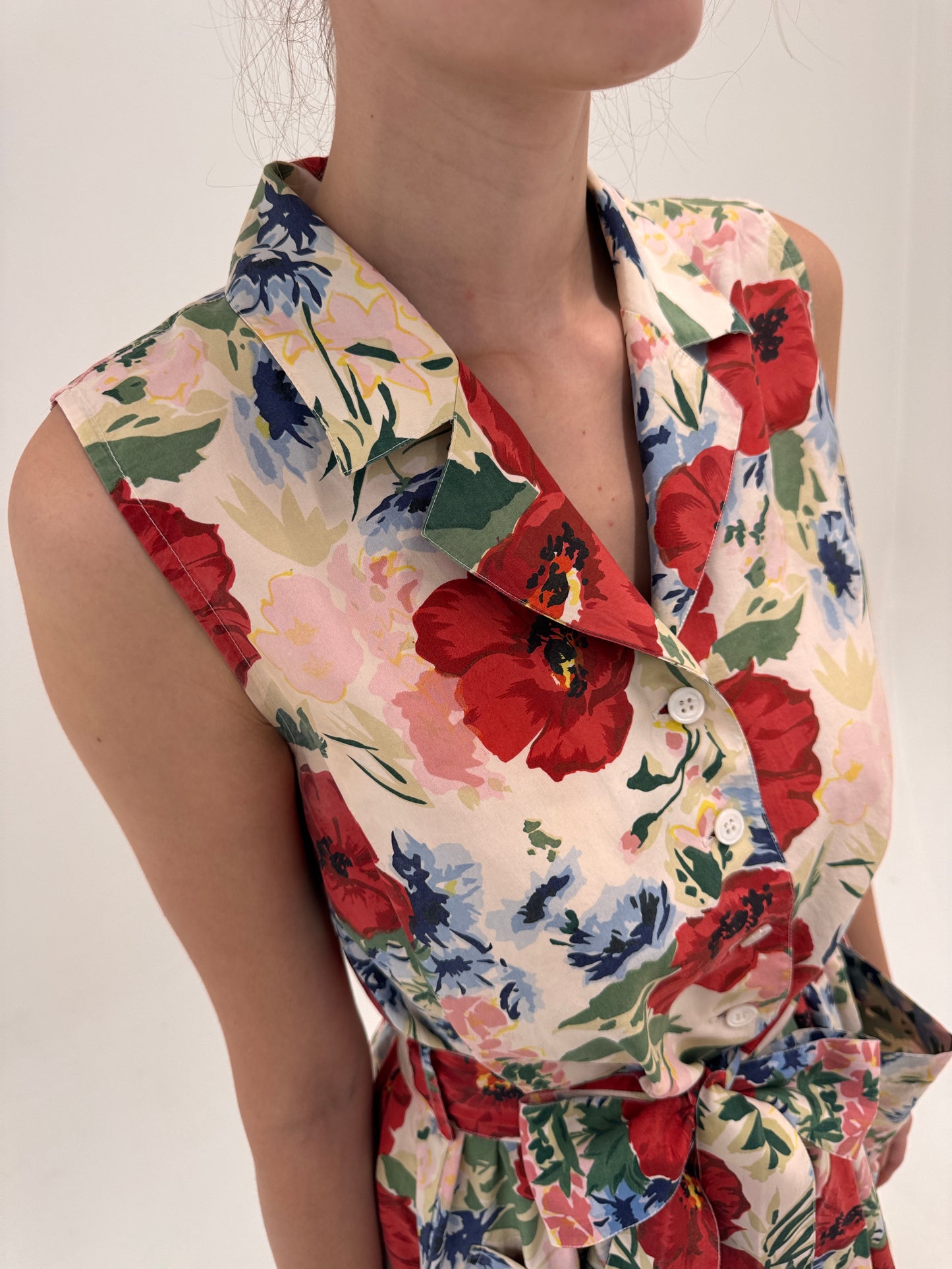 Rochie vintage din mătase naturală cu talie ultra înaltă reglabilă și print floral superb