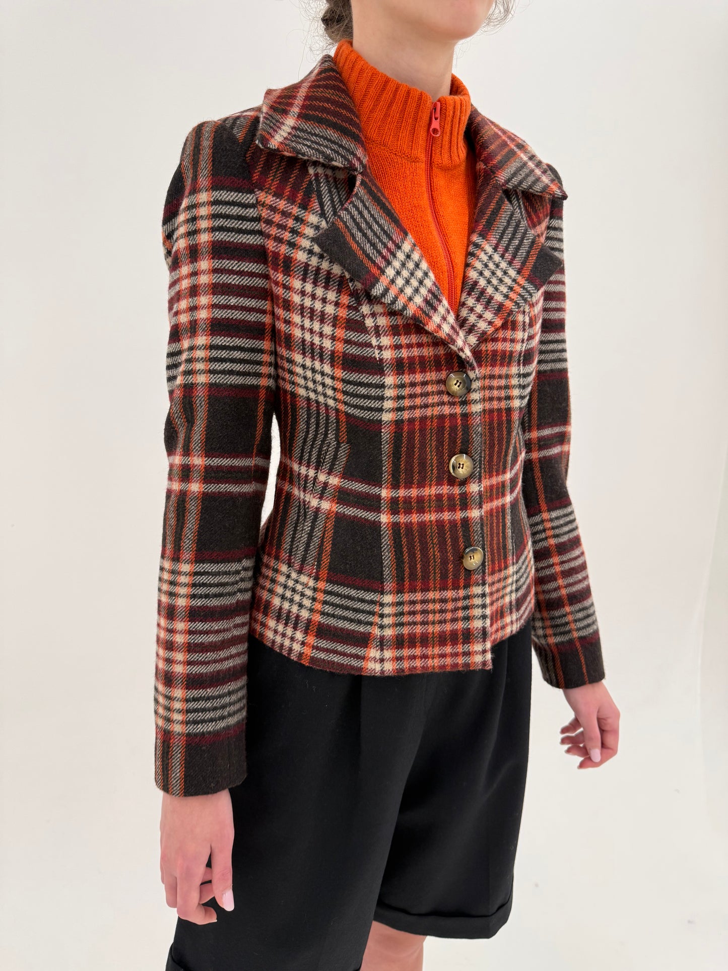 Sacou de brand luxury Madeleine din Tartan plin de lana extrafina