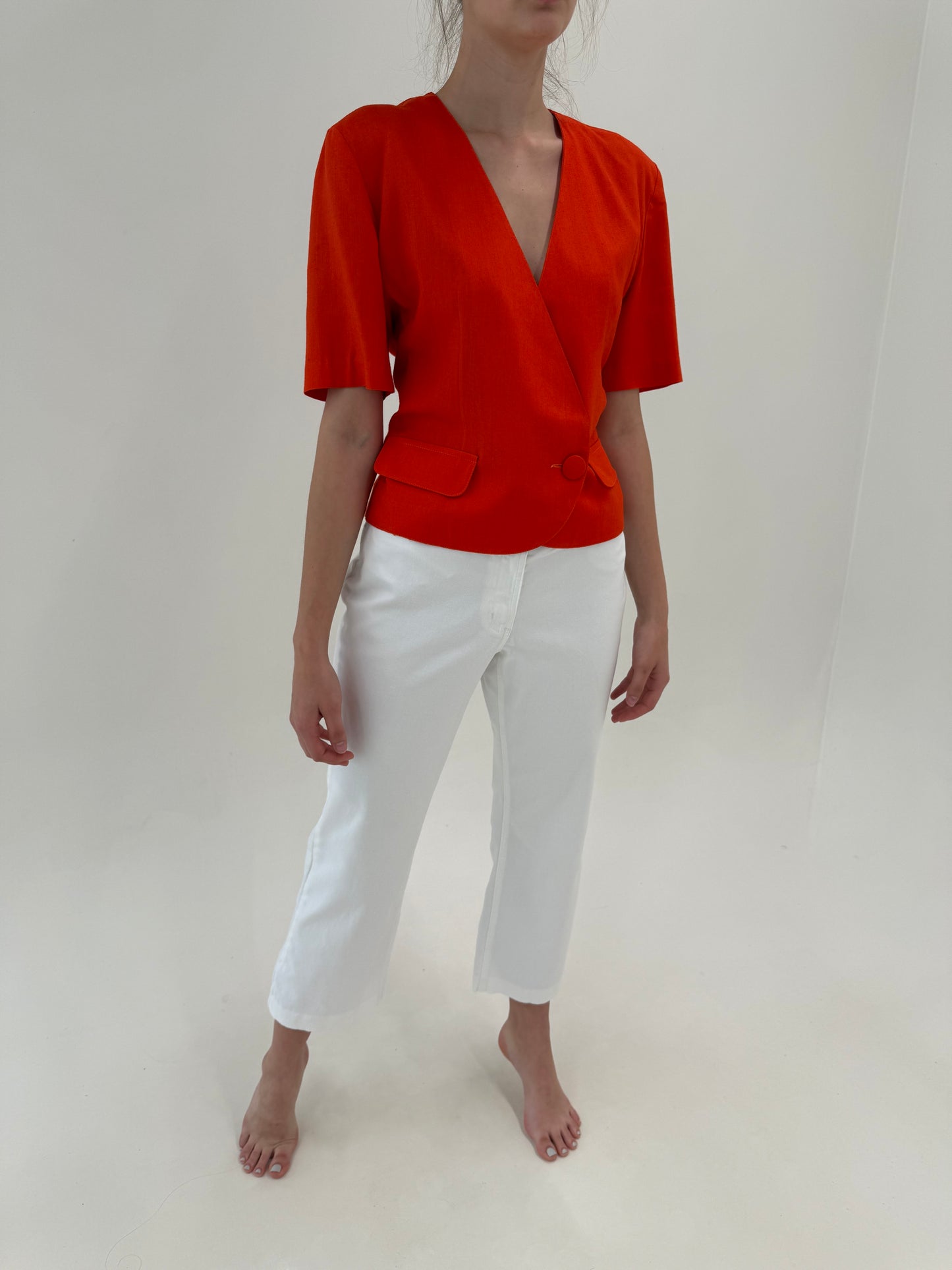 Pantaloni albi din bumbac ultra confort modelatori petite cu solduri generoase
