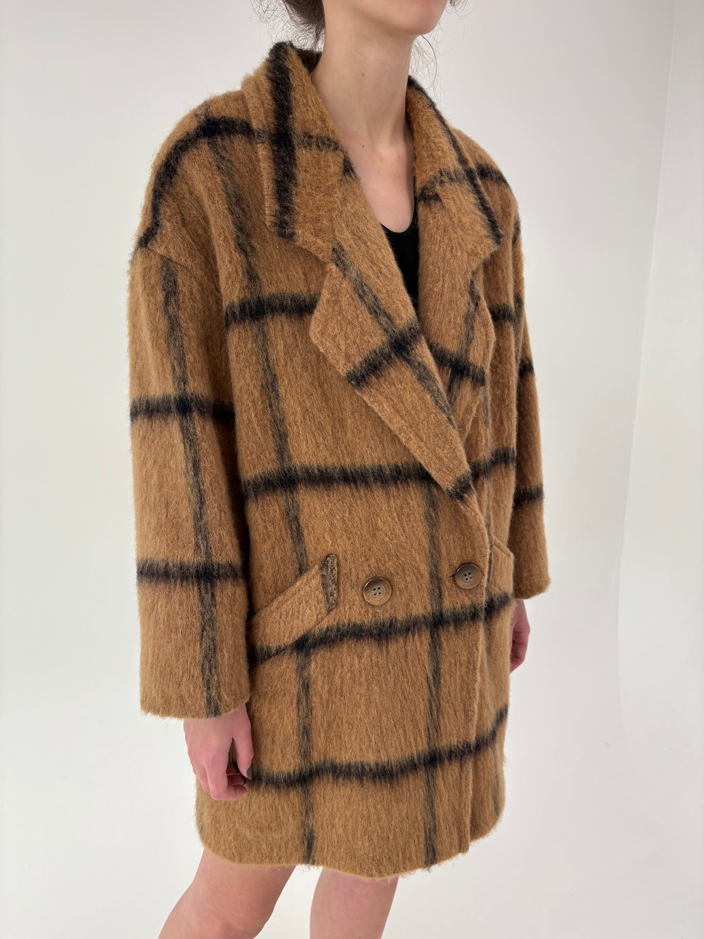 Palton camel italian din mohair si Lana cu închidere dublă