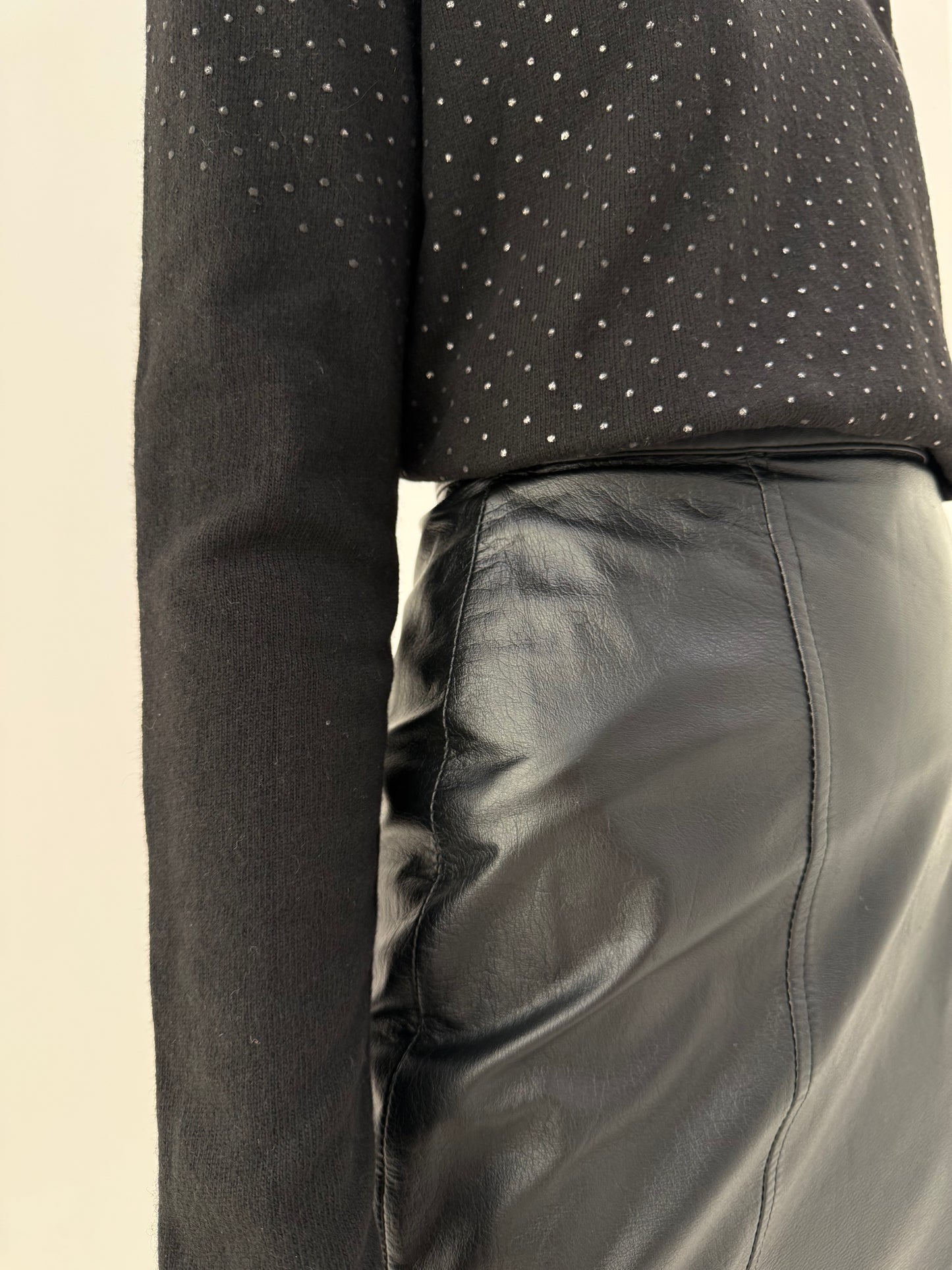 Fustă midi din piele naturală moale cu talie ultra înaltă