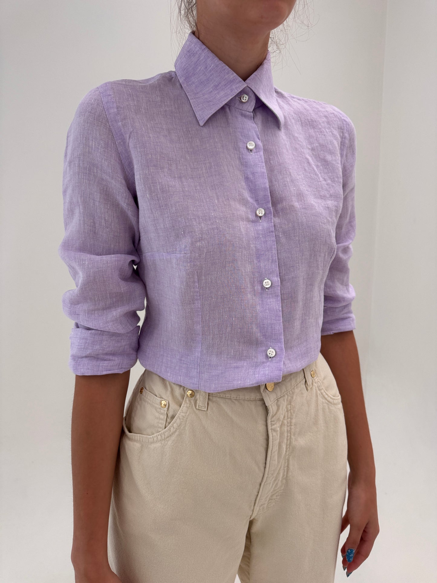 Cămașa de brand luxury italian din in excepțional lavender lucrată manual