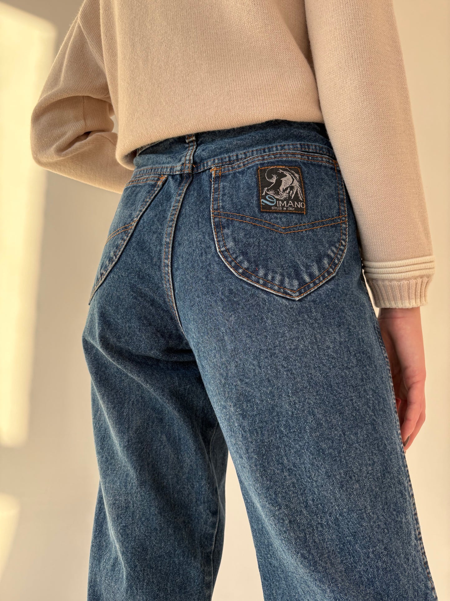 Jeans vintage premium gros cu talie ultra înaltă classic wash