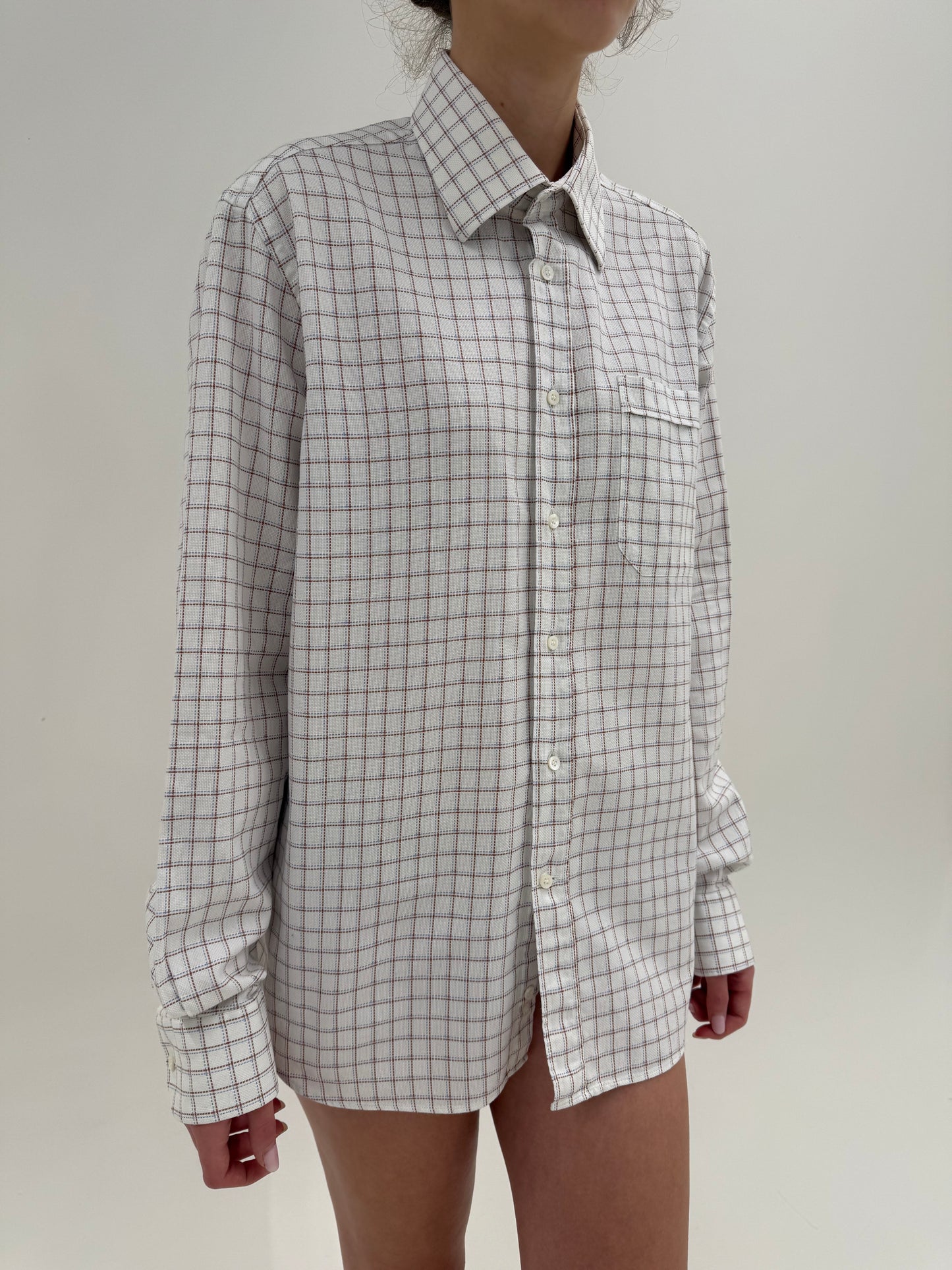 Cămașa Canali în carouri fine din poplin de bumbac ca un jacquard