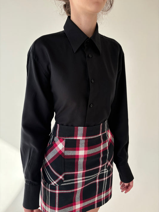 Cămașa neagră italiană din poplin gros de bumbac texturat