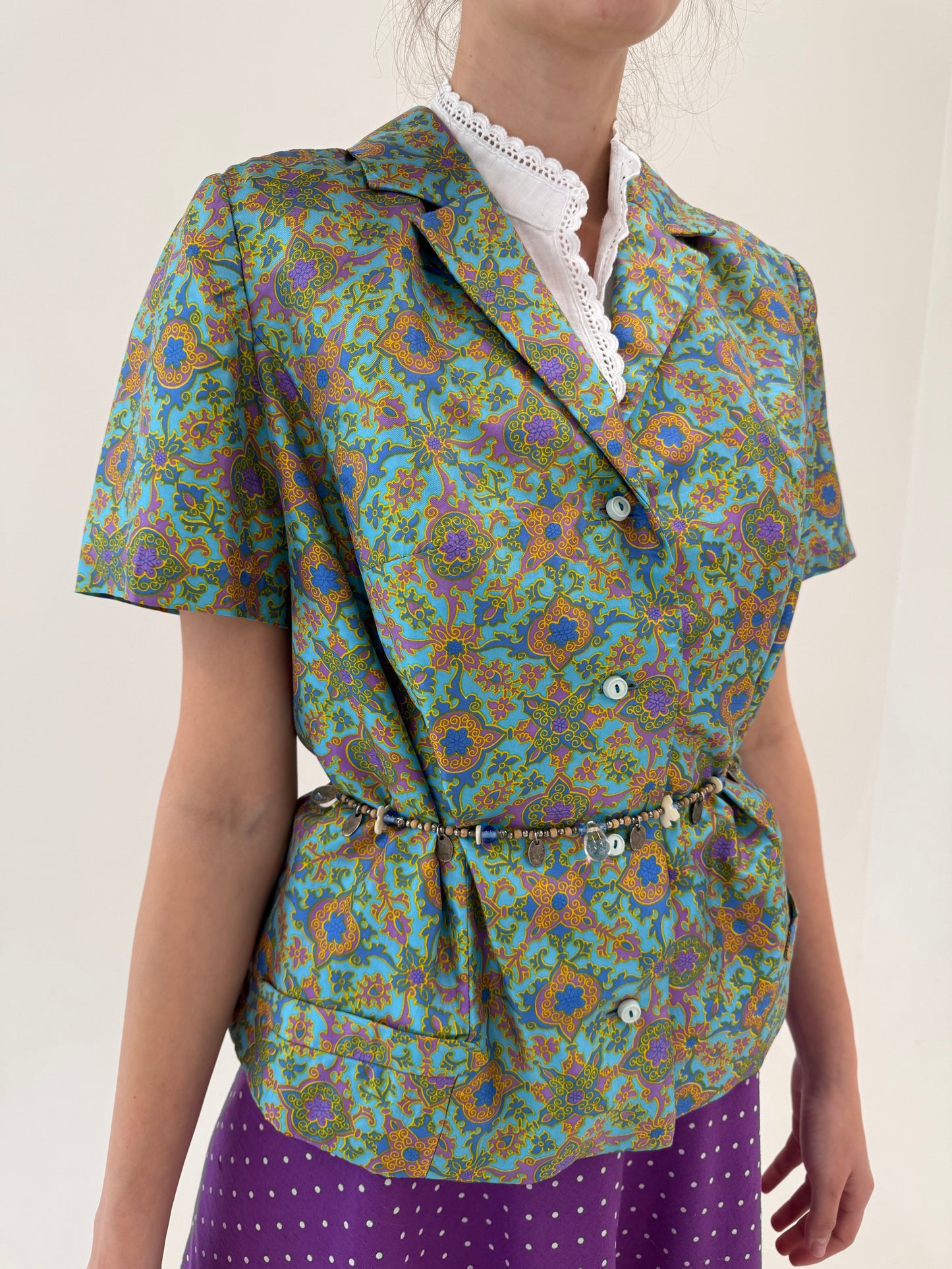 Sacou vintage din mătase naturală cu print superb