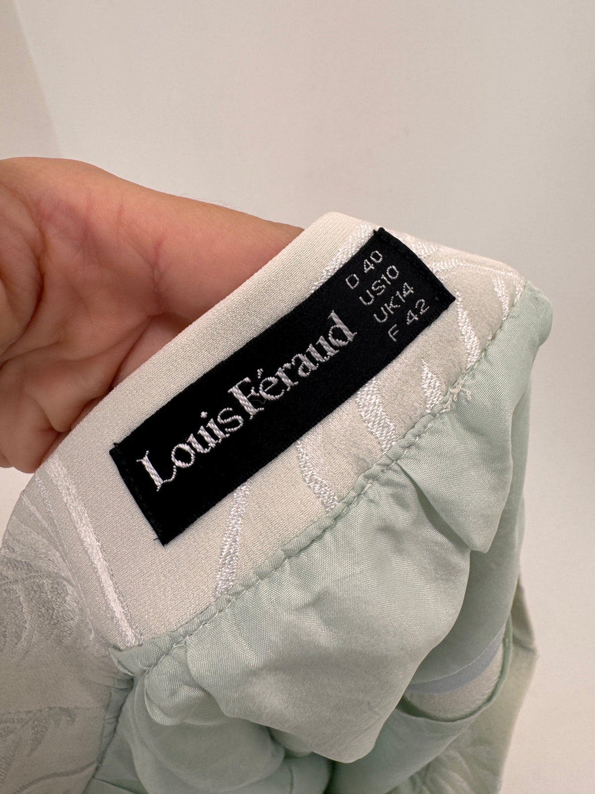 Fustă Louis Feraud vintage luxury din jacquard 50% mătase naturală mint green