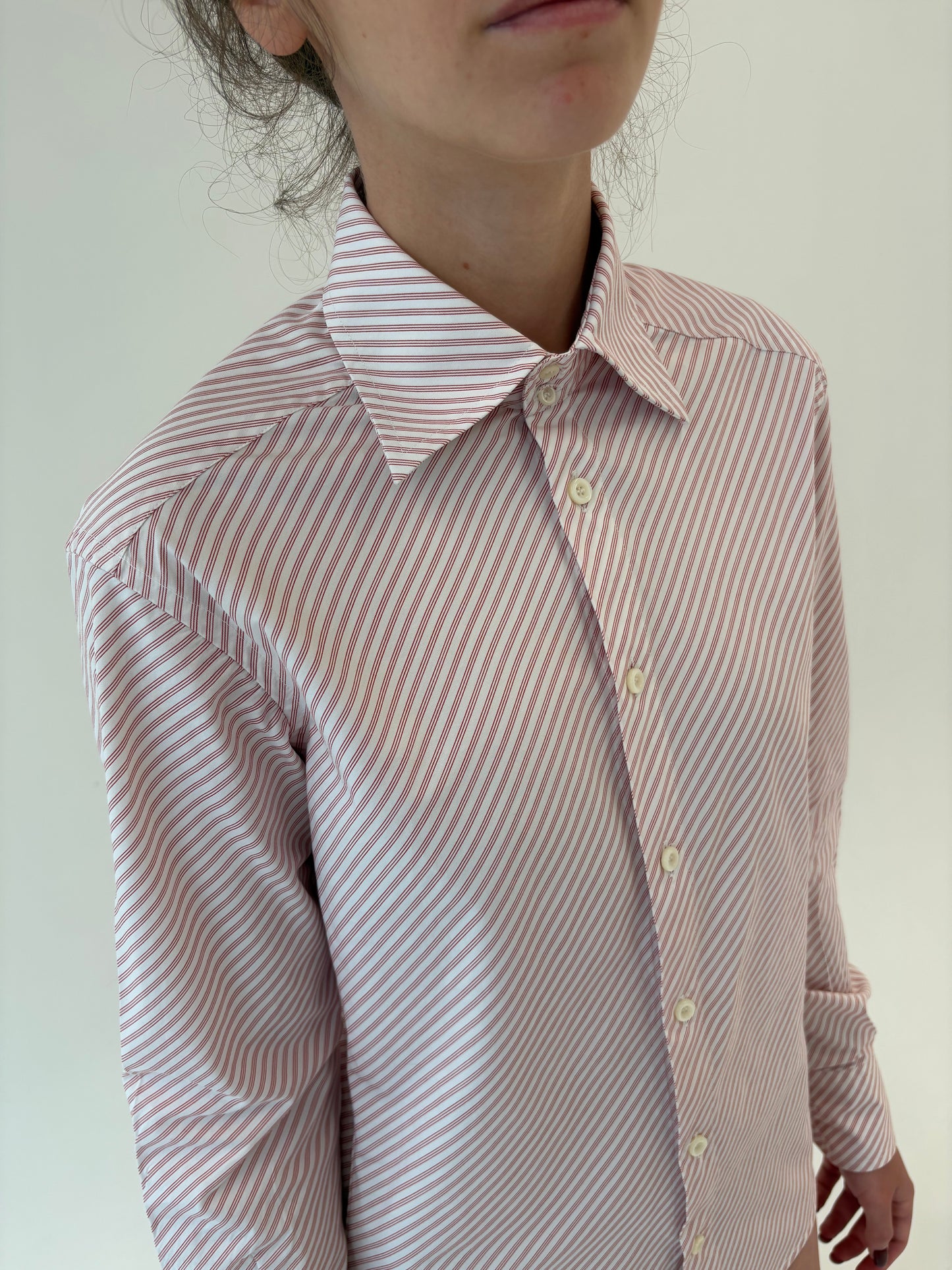 Cămașa luxury italiană cu dungi dark red din poplin gros excepțional