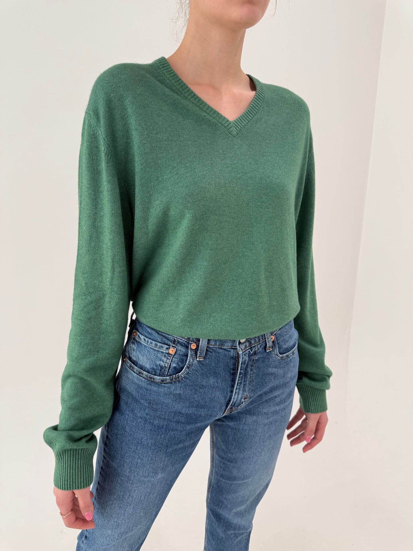 Puloveras ultra luxury Zegna tall din mătase naturală și cașmir V neck