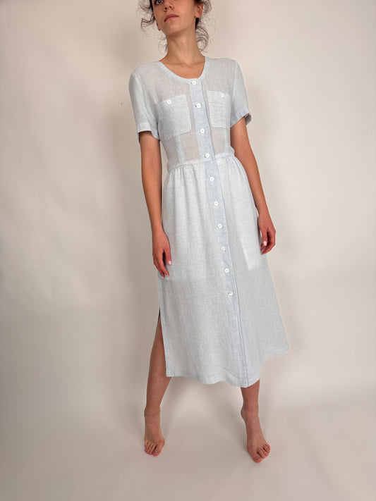 Rochie din pânză baby blue cu talie marcată
