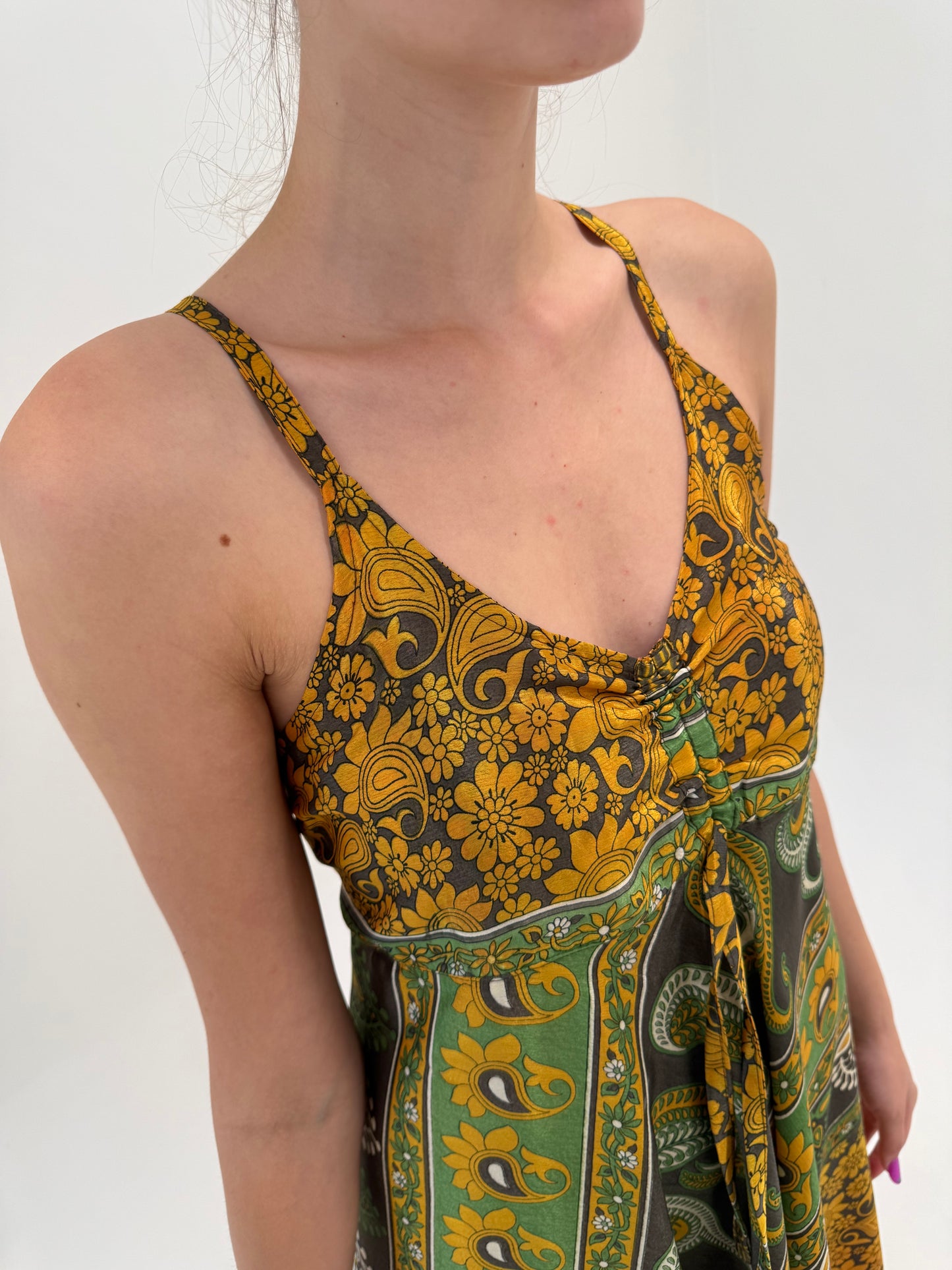 Rochie maxi boho ultra vaporoasă din mătase naturală