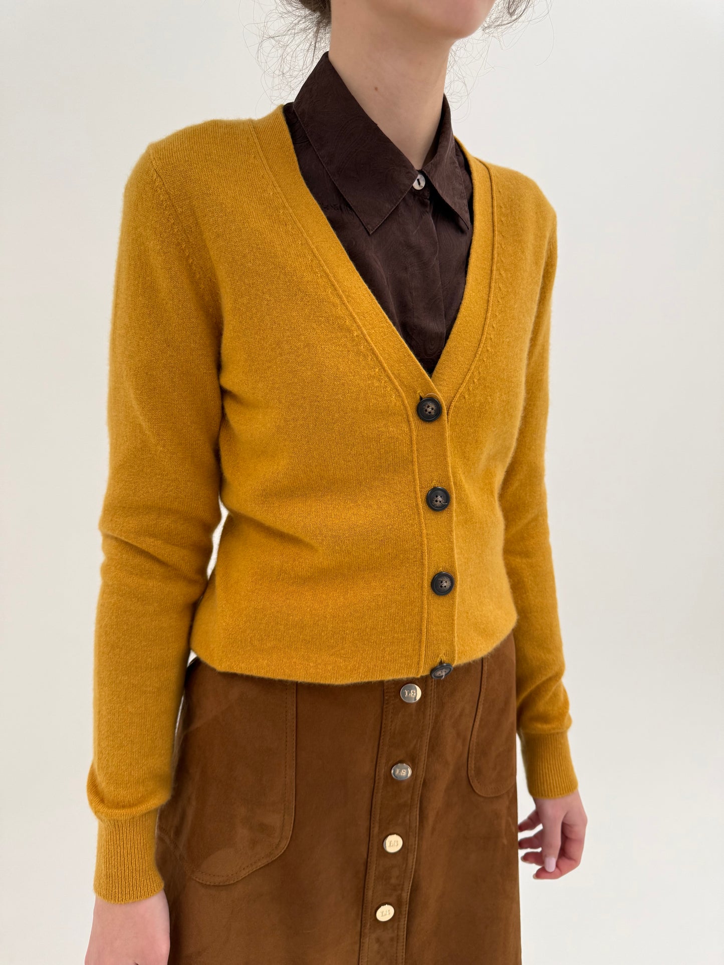 Cardigan mustard yellow din cașmir