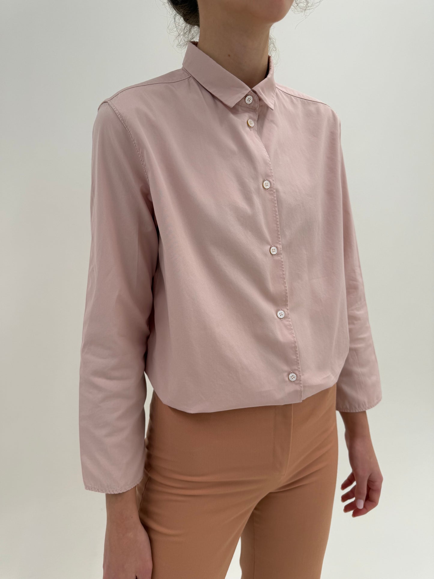 Cămașa Max Mara petite powder pink din poplin de bumbac
