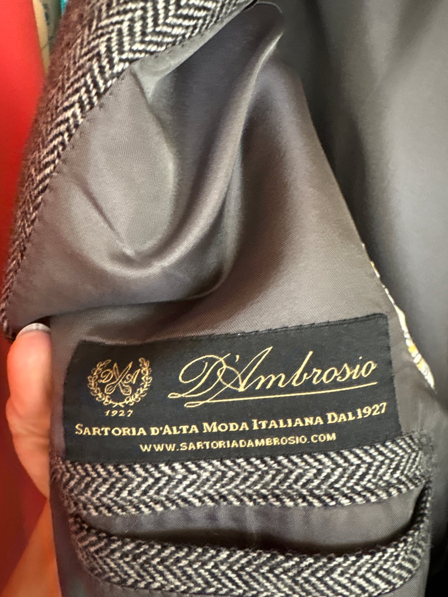 Sacou couture din stofă de lana și cașmir Chevron alb cu negru