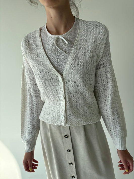 Cardigan vintage din bumbac excepțional cu mânecă căzută