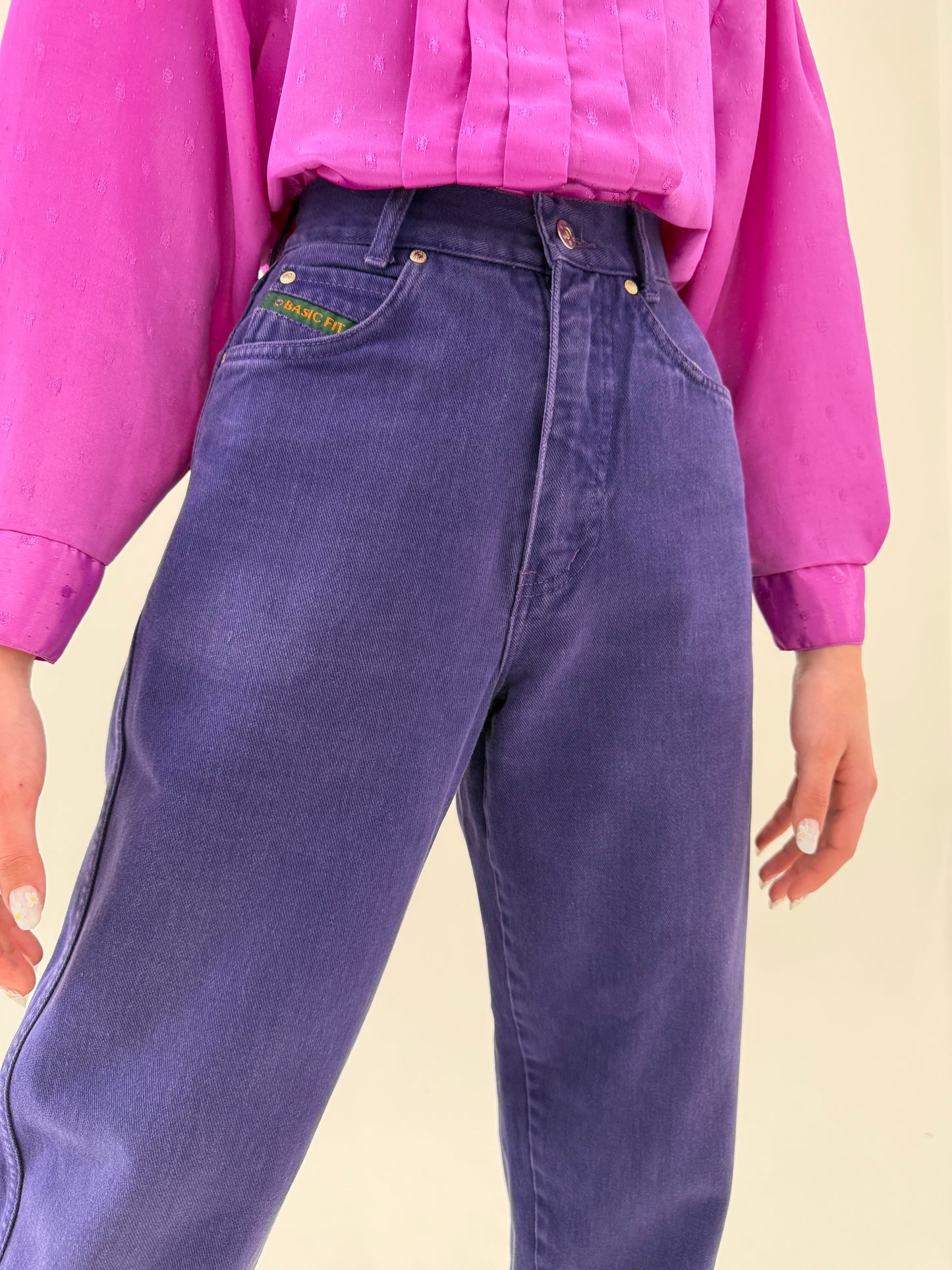 Jeans vintage premium tall mom fit purple cu talie ultra înaltă