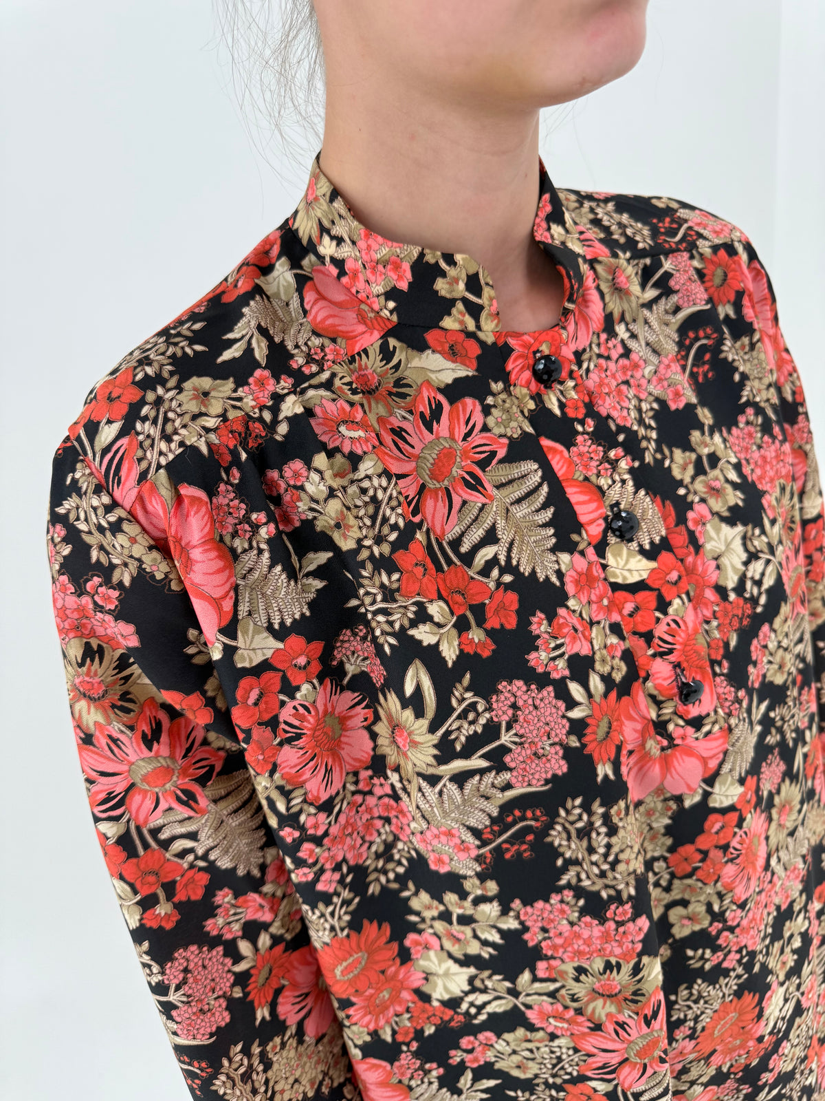 Rochie vintage midi lung cu print floral superb din mix de lana extrafina