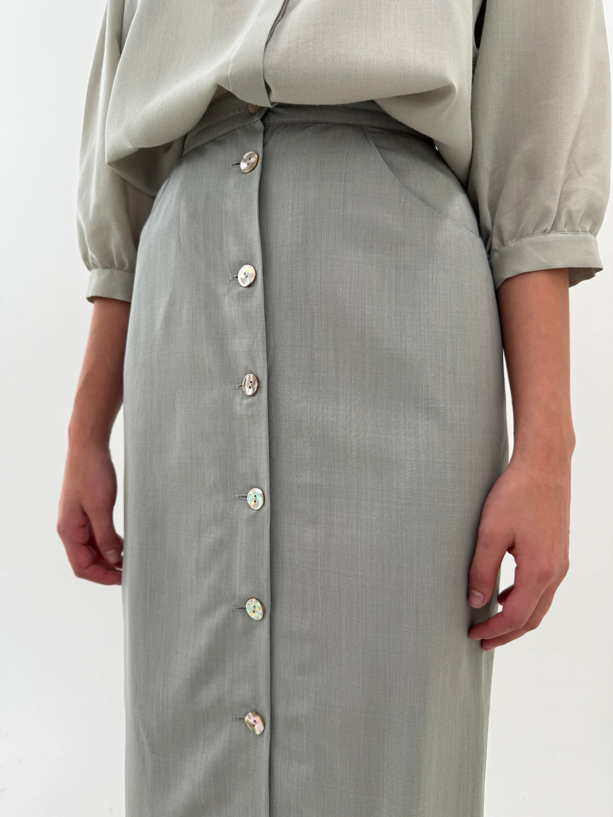 Fustă maxi silver gray creion cu talie ultra înaltă din lanita extrafina