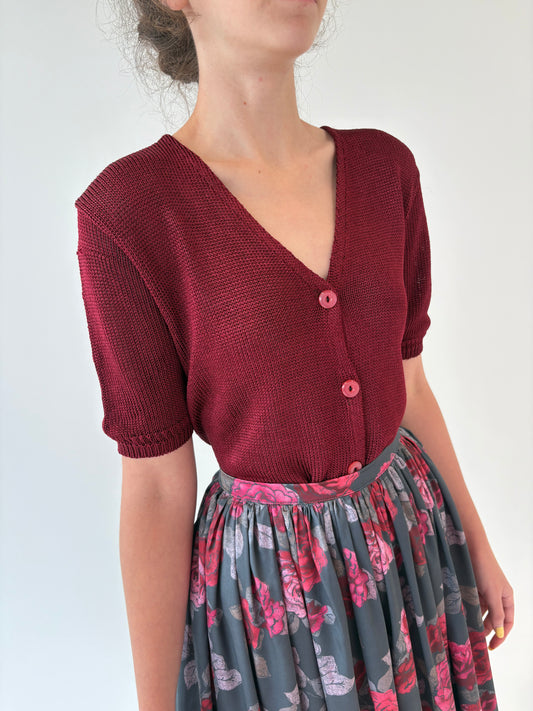 Top burgundy din jerse premium greu ușor satinat