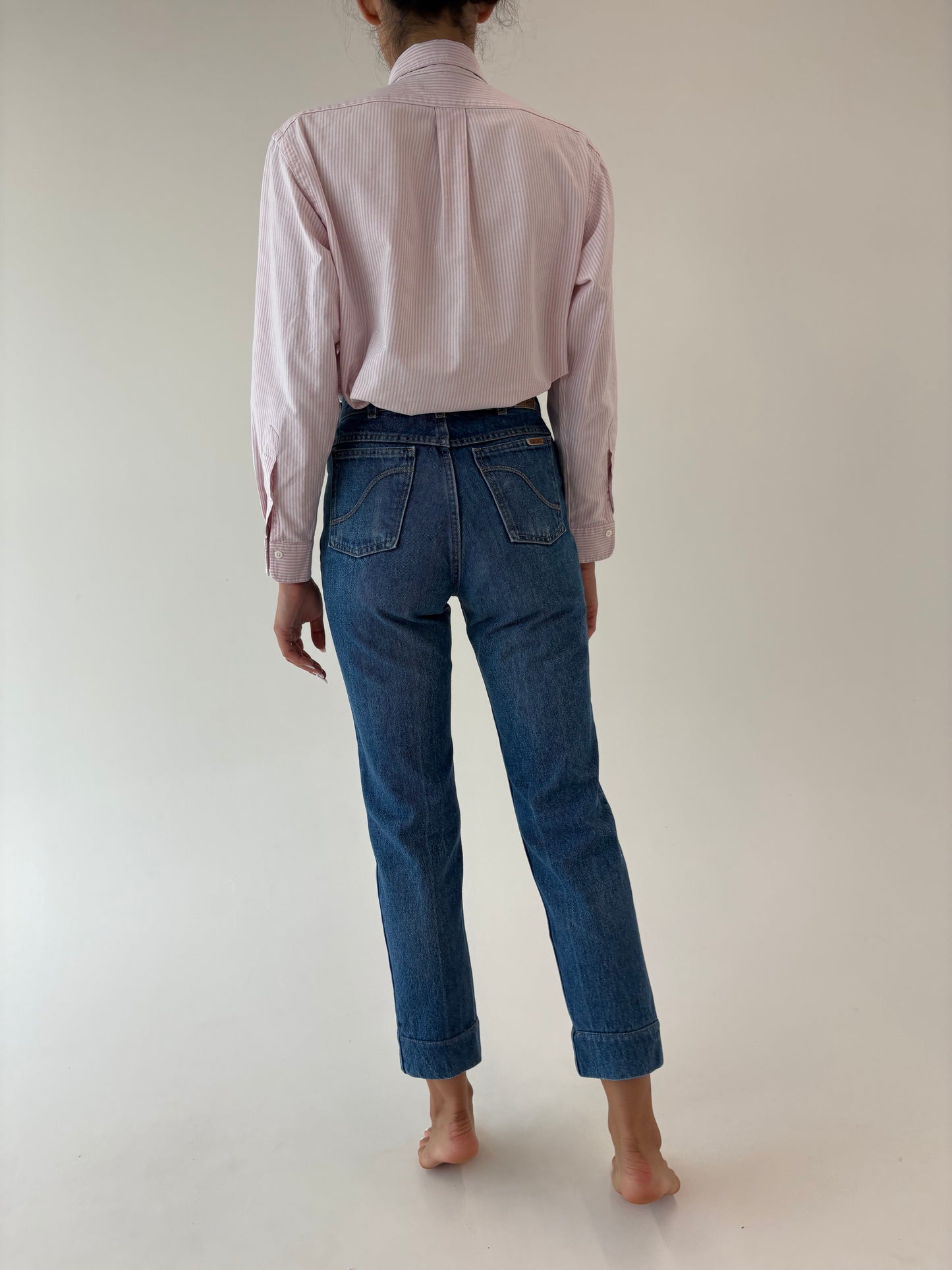 Jeans vintage super premium structurat cu talie ultra înaltă classic wash