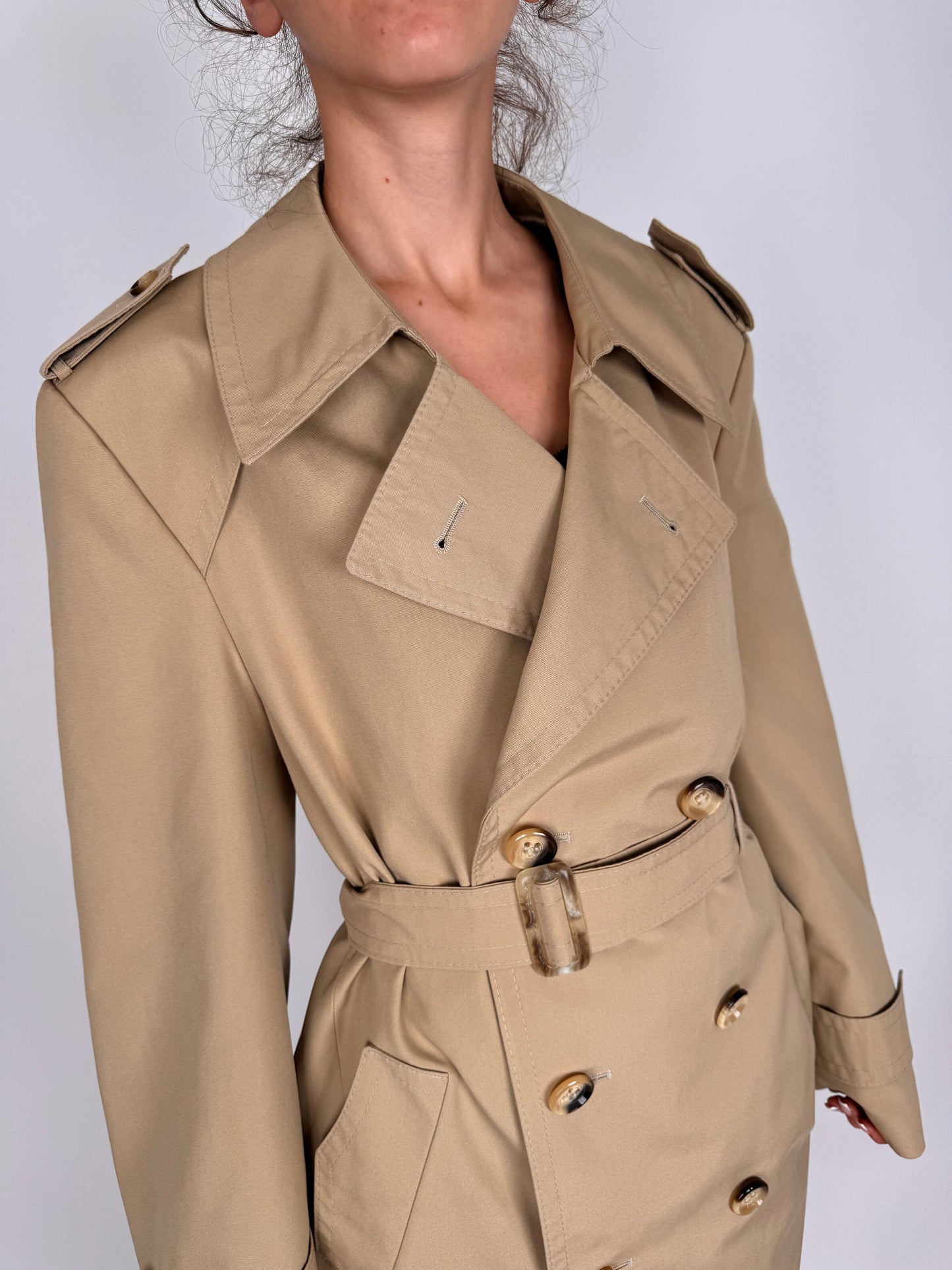 Trench vintage premium camel cu talie marcată reglabilă