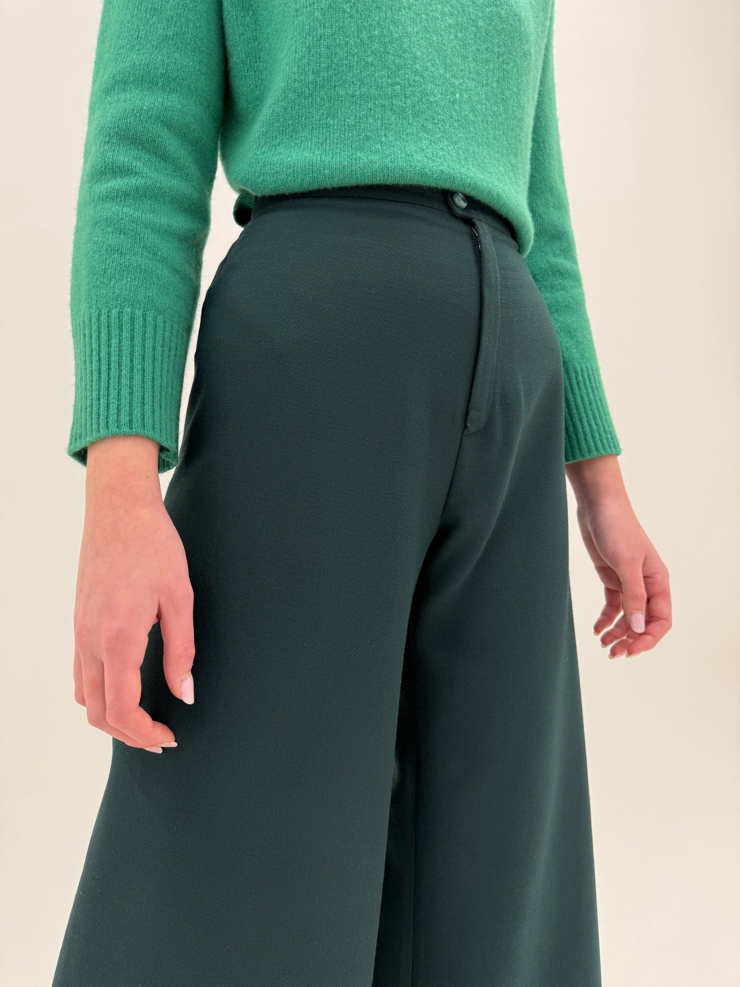 Pantaloni palazzo din lana extrafina cu talie ultra înaltă forest green