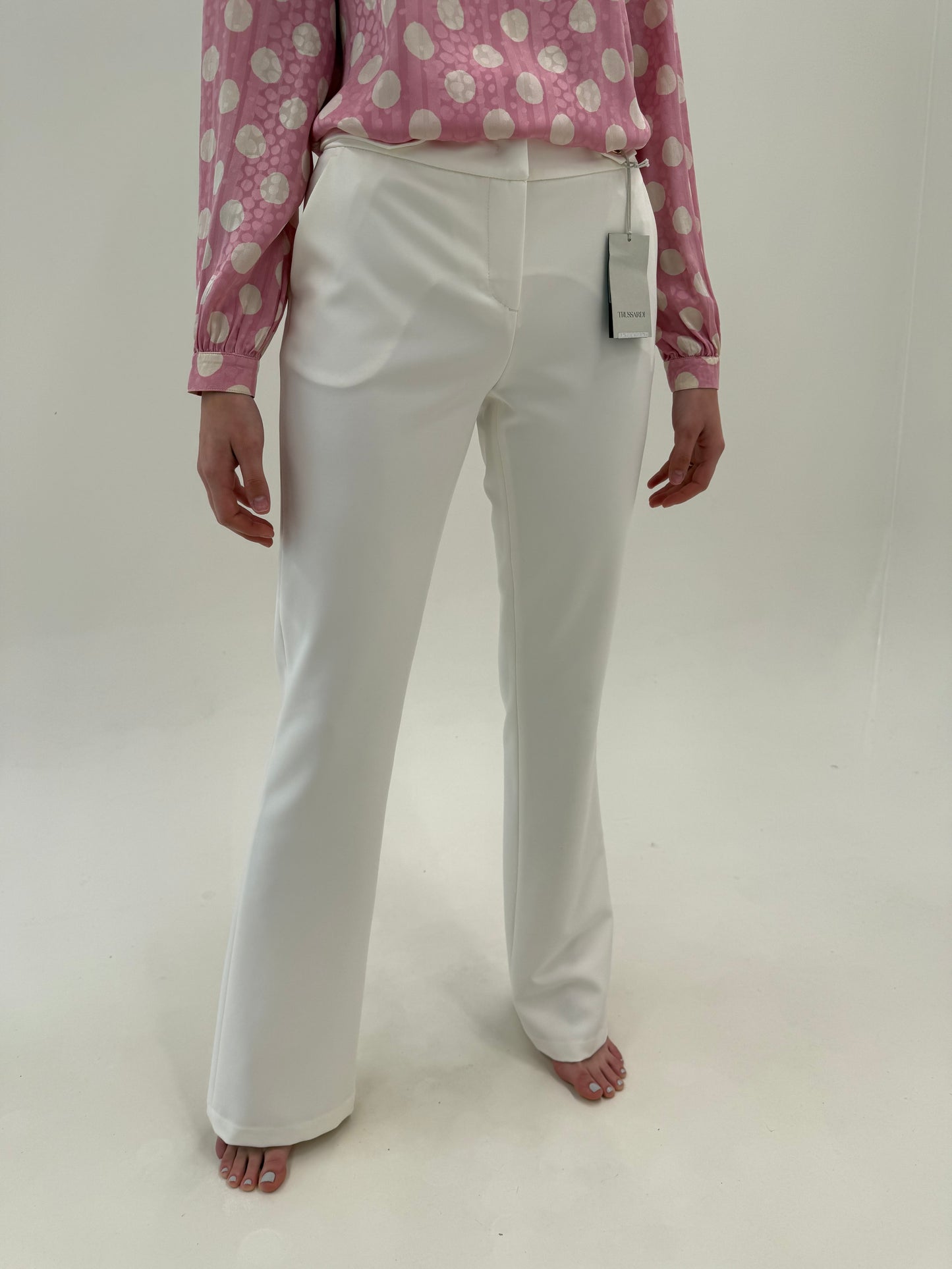 Pantaloni luxury tall Trussardi noi cu etichetă butter white