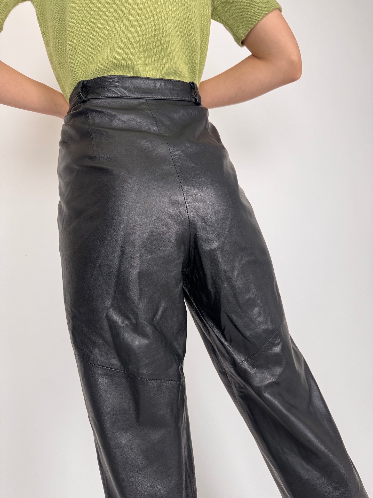 Pantaloni brand luxury Madeleine tall din piele naturală cu talie ultra înaltă