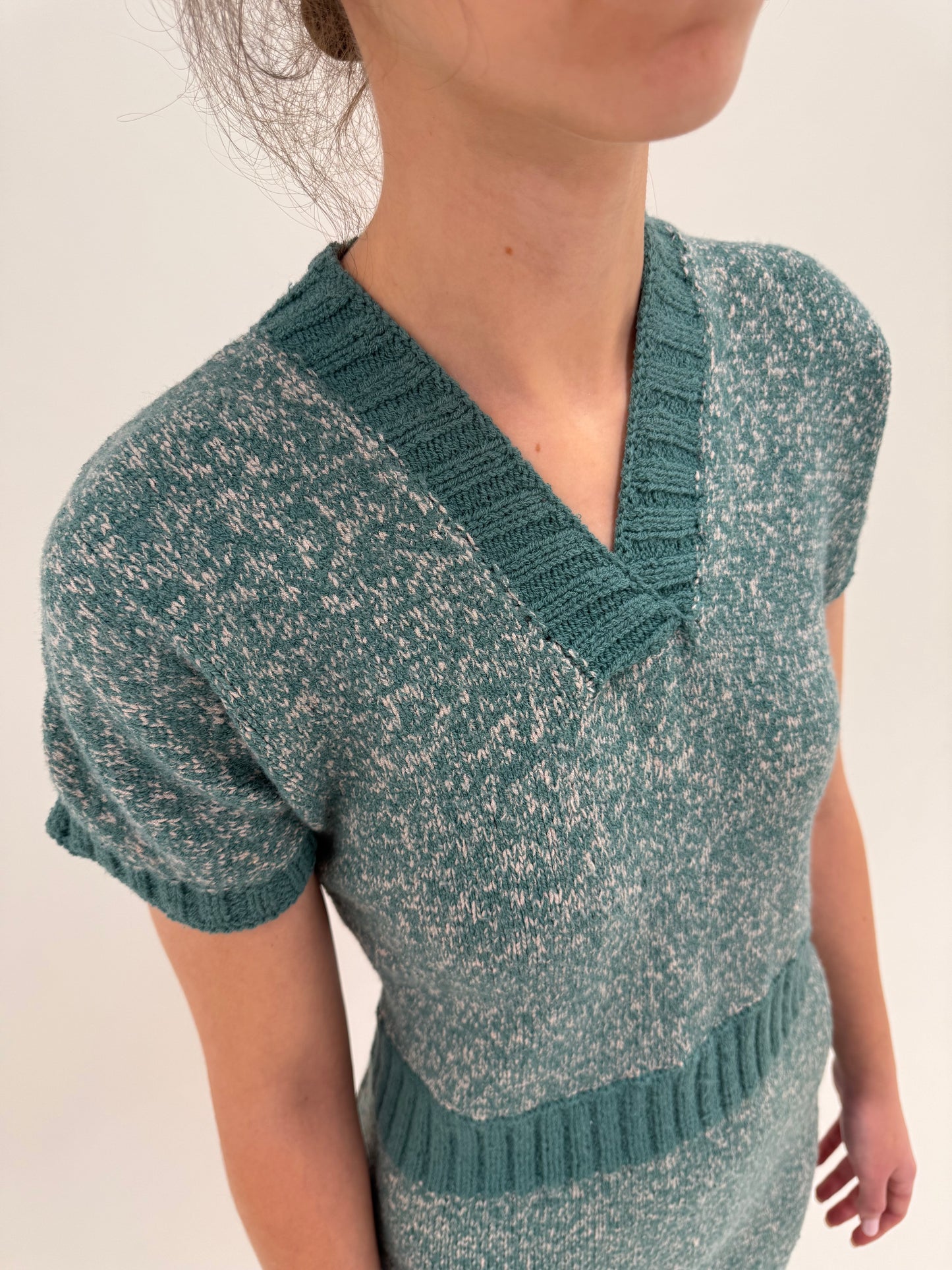 Rochie vintage din tricot melanj de lana extrafina multiply lucrată manual