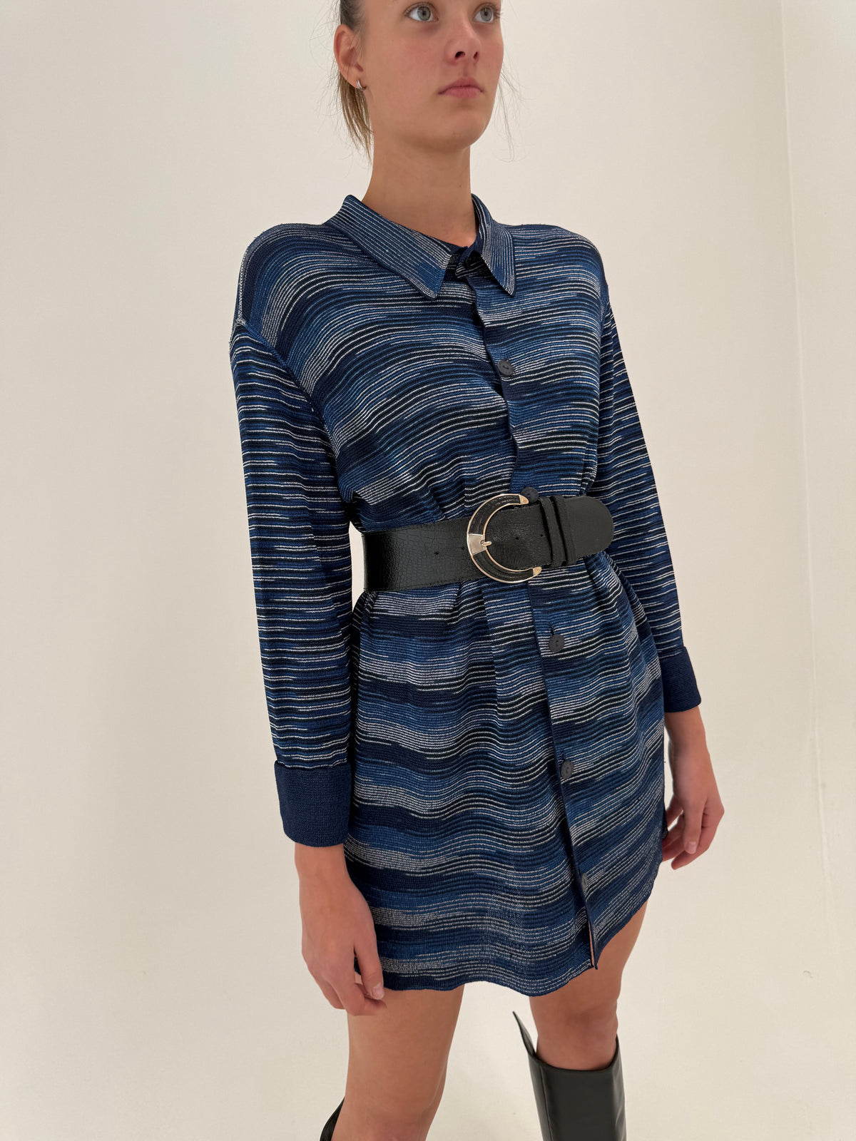 Rochie / cardigan lung Missoni polo din tricot specific brandului în nuanțe de albastru