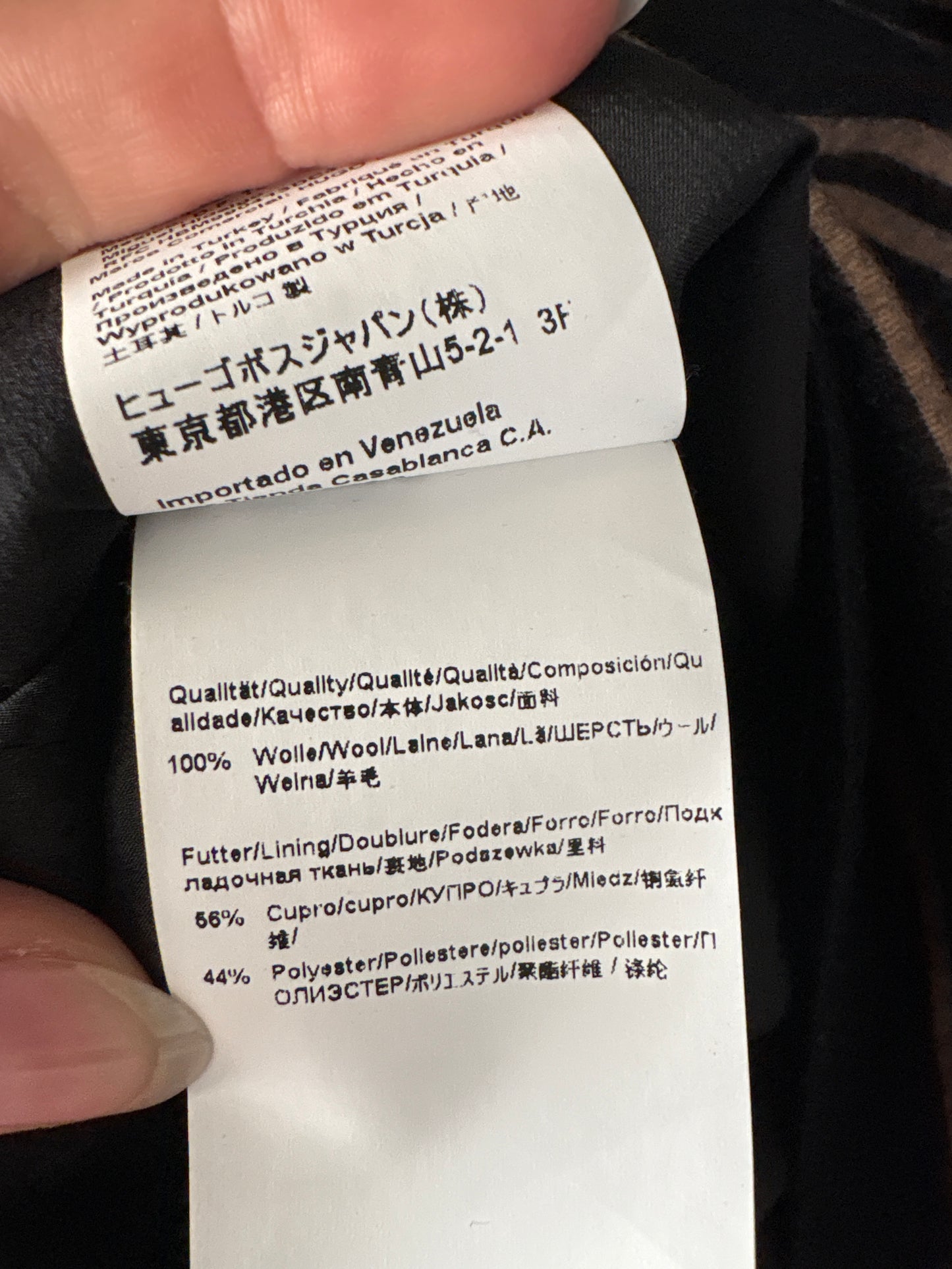 Fustă business Hugo Boss neagră cu dungi fine camel