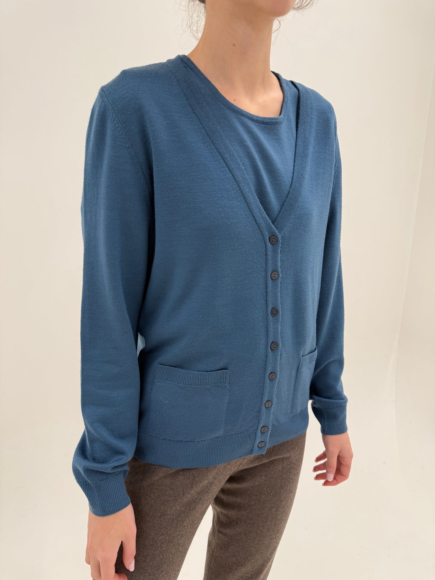 Set din lana merino extrafina pura certificată jeans blue