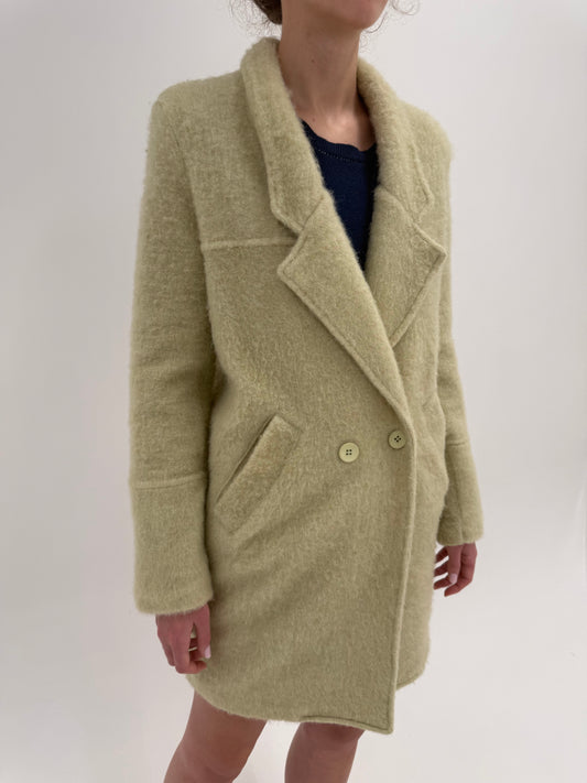 Palton vintage din mohair pufos excepțional light moss green