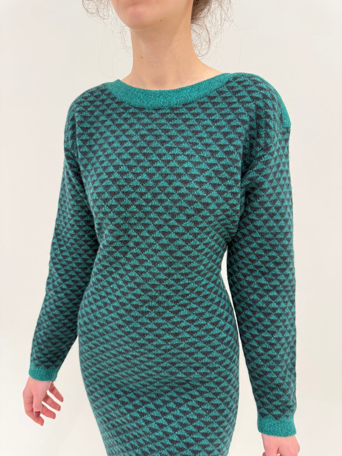 Rochie de brand luxury vintage Guy Laroche emerald green din tricot gros și dens