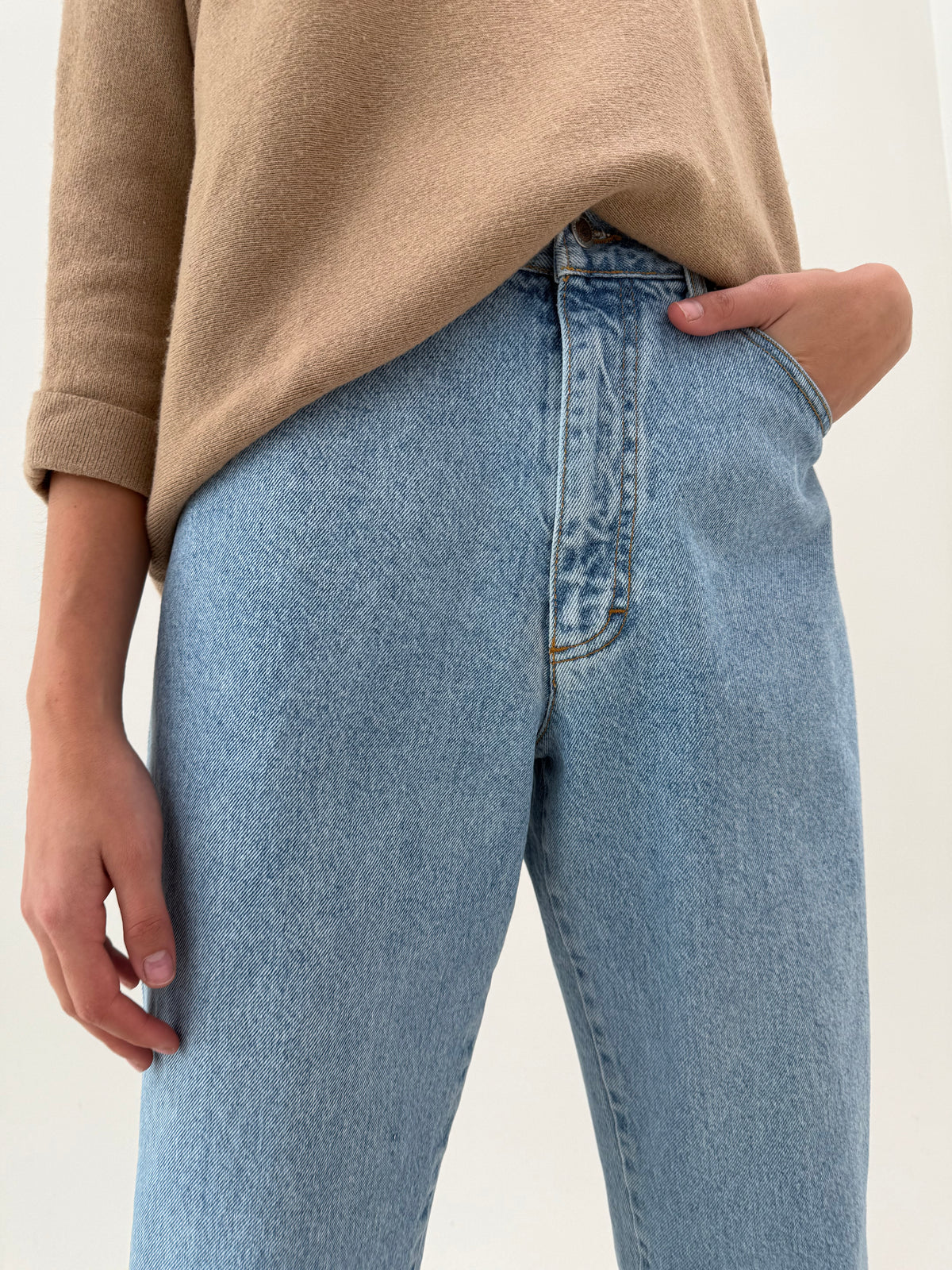 Jeans vintage italinesti high end excepționali cu talie ultra înaltă din jeans gros