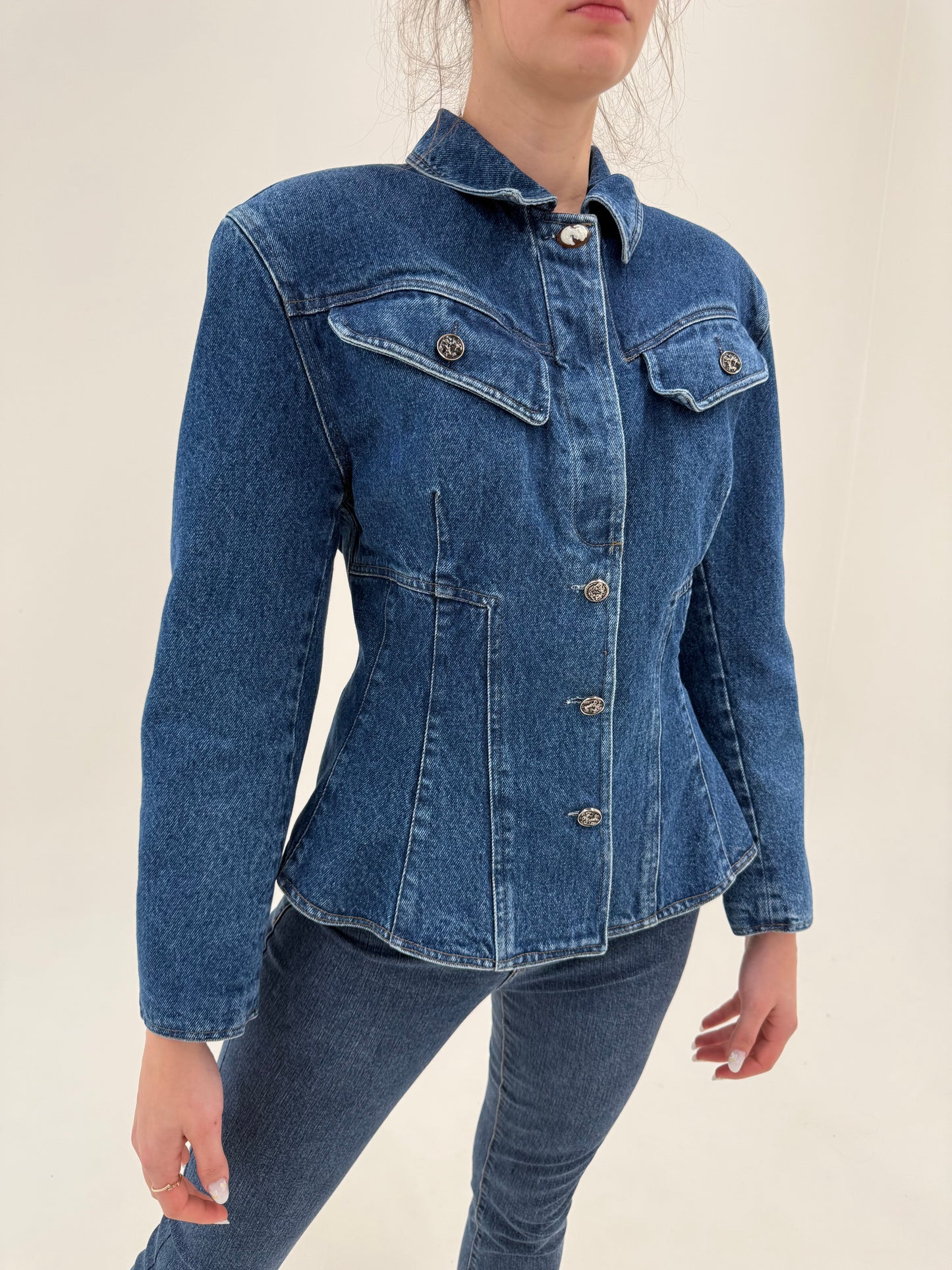 Geacă vintage de jeans în stil Mugler ultra cambrata