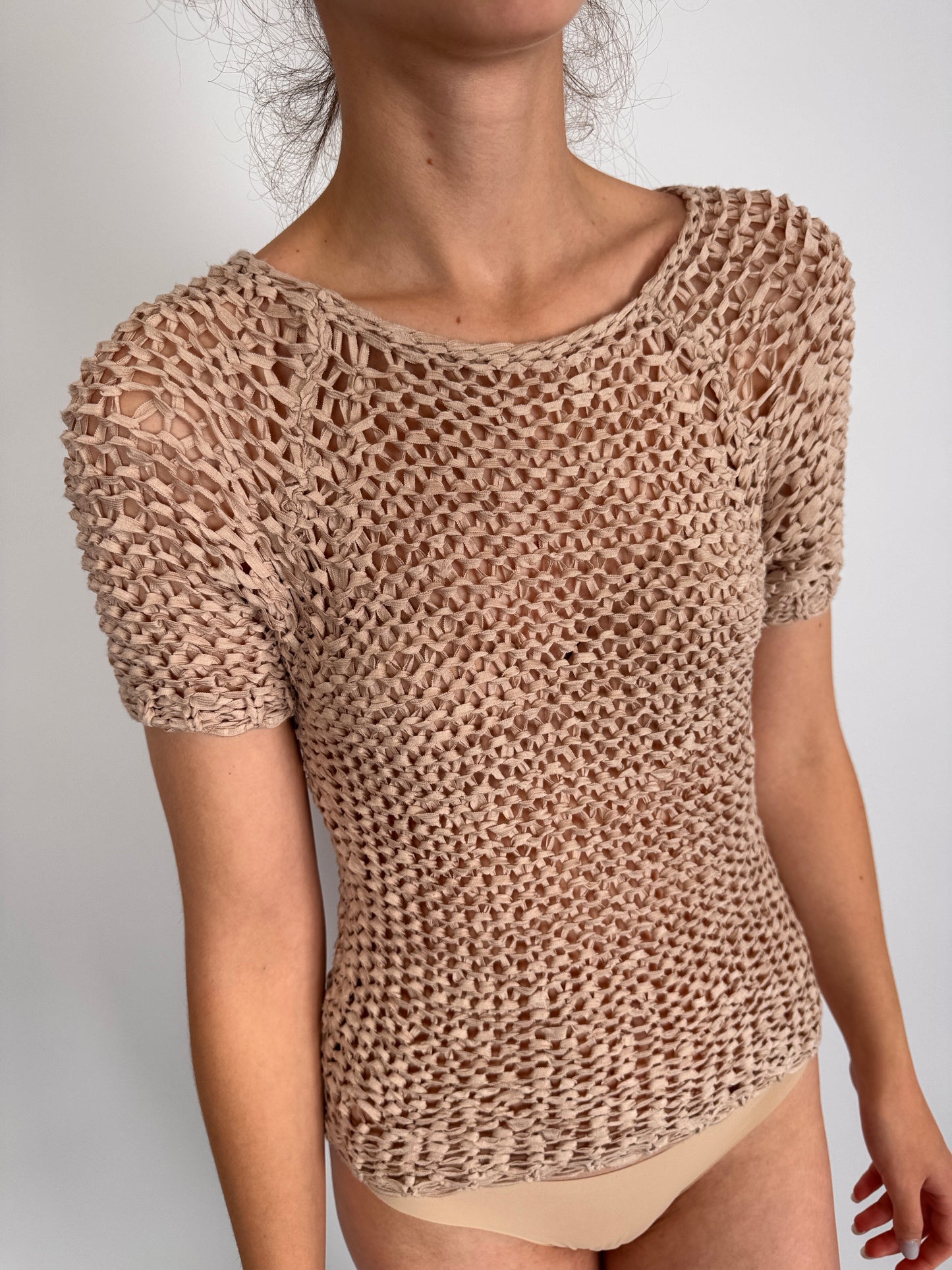 Top light rose nude chunky open knit