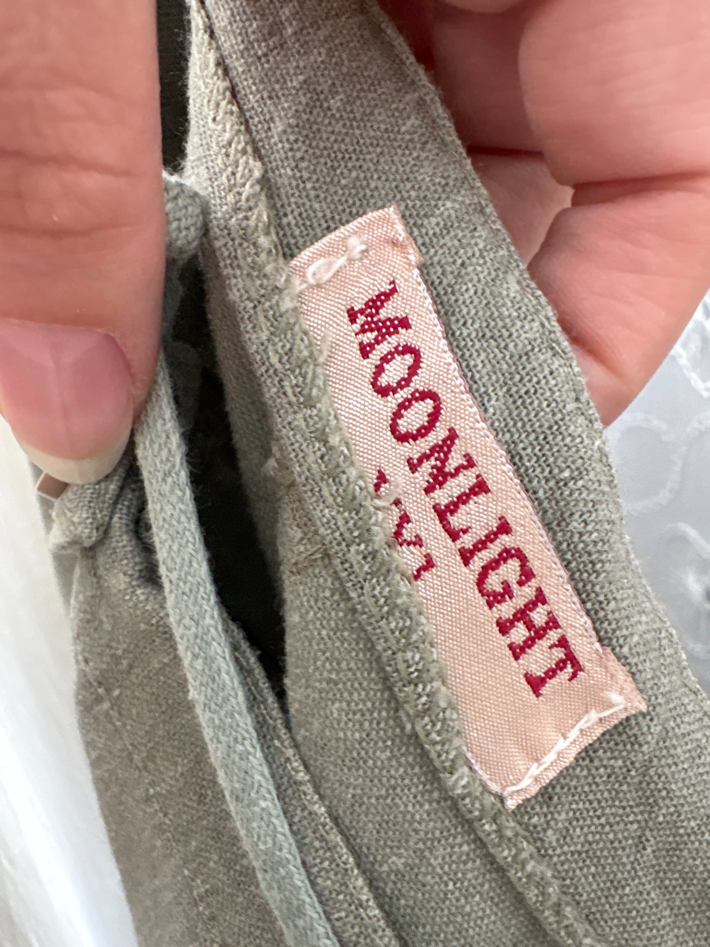 Pantaloni Sage green din in premium cu talie înaltă reglabilă