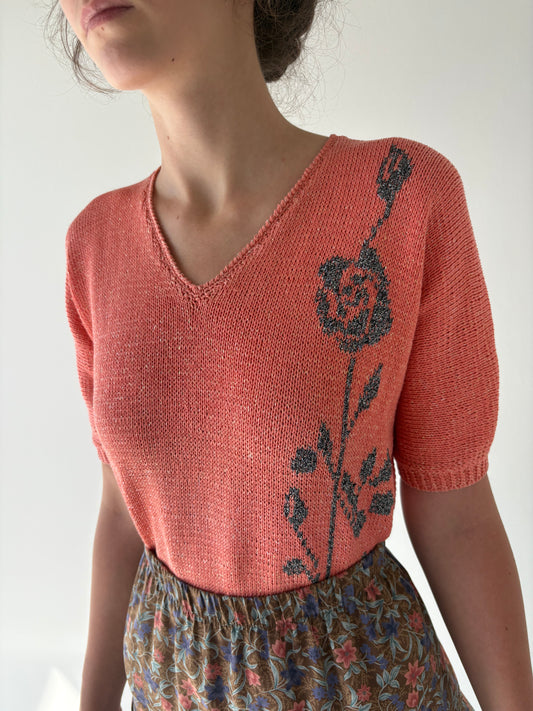 Top vintage salmon orange din jerse de gramaj mare