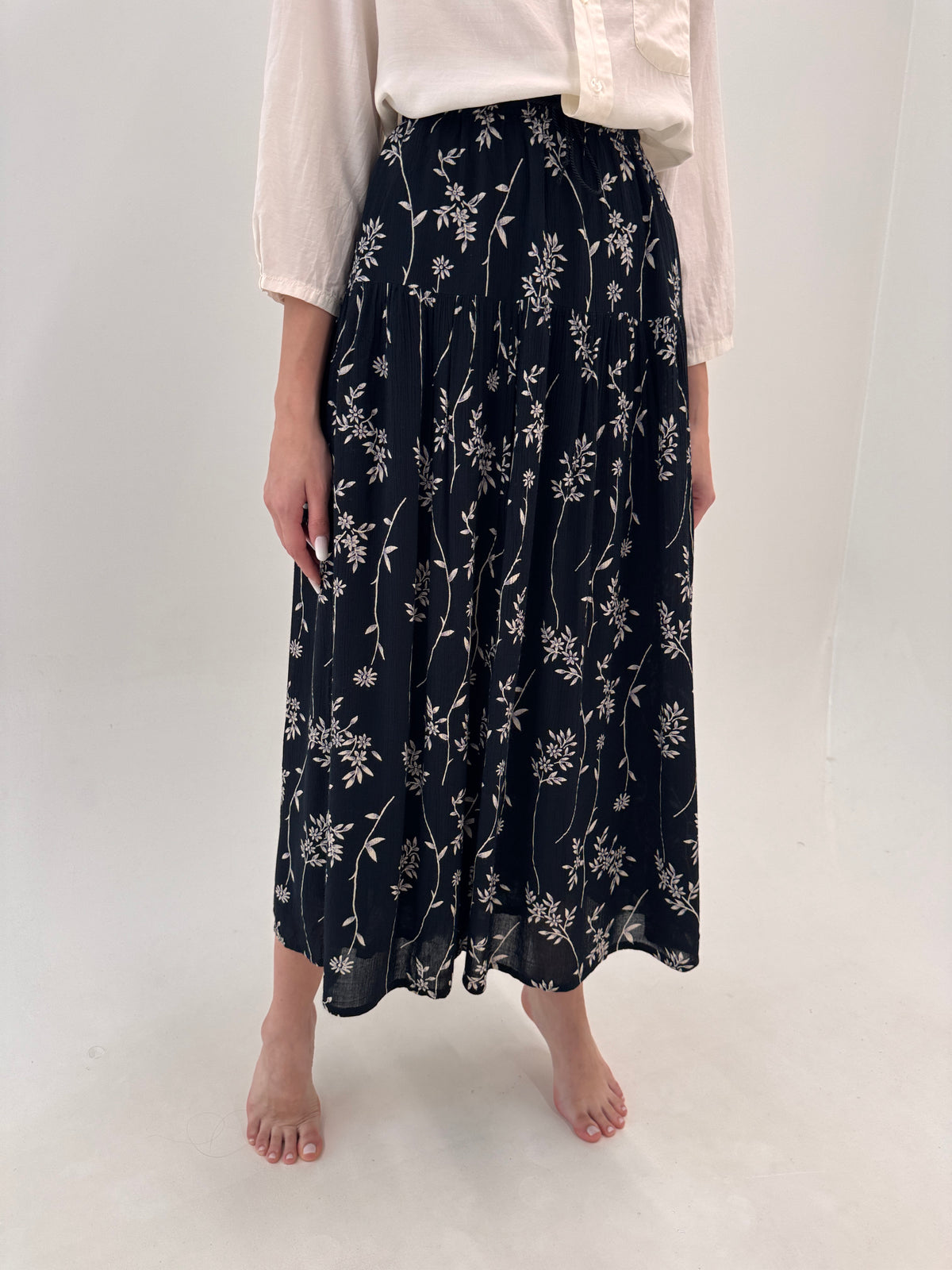Fustă ultra amplă super vaporoasă maxi Navy blue cu talie elastică