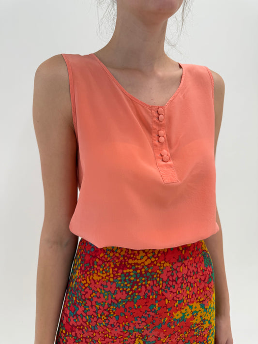 Top salmon pink din mătase naturală