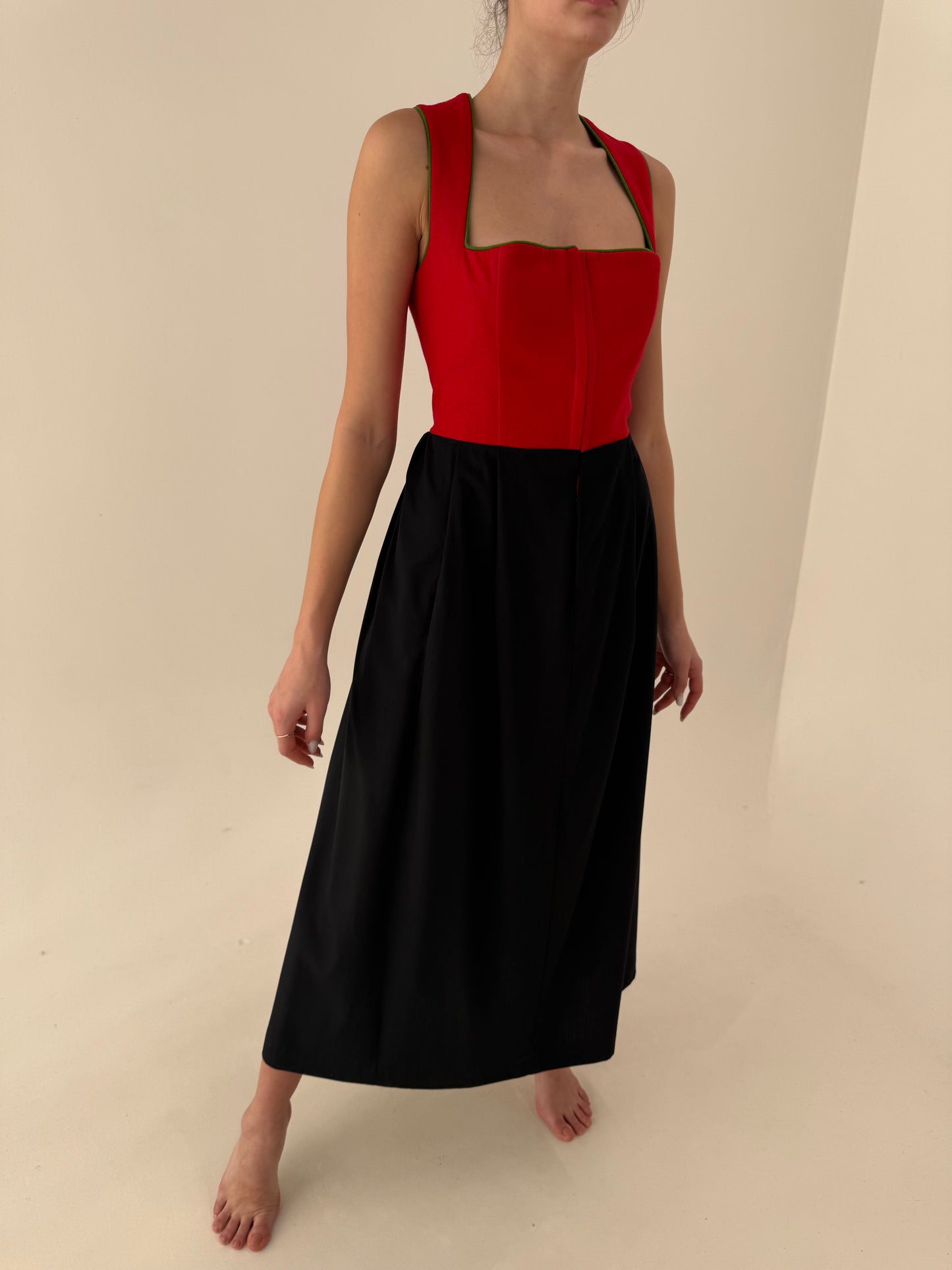 Rochie maxi vintage cu corsaj colorblock