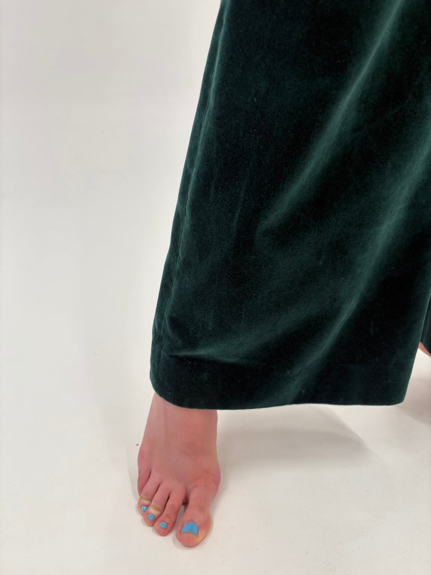 Pantaloni palazzo vintage din catifea dark green de bumbac de la zi la seară