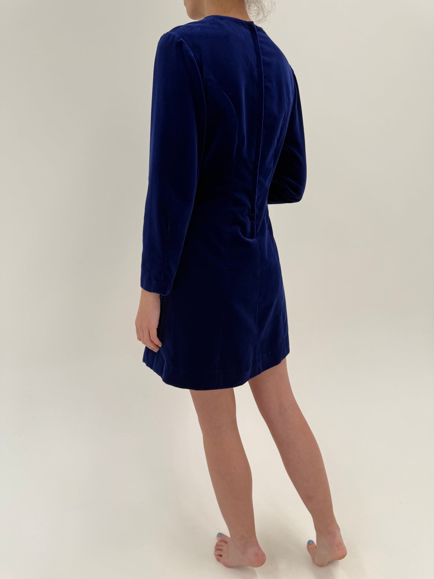 Rochie old vintage anii 60 albastru cerneală din catifea excepțională