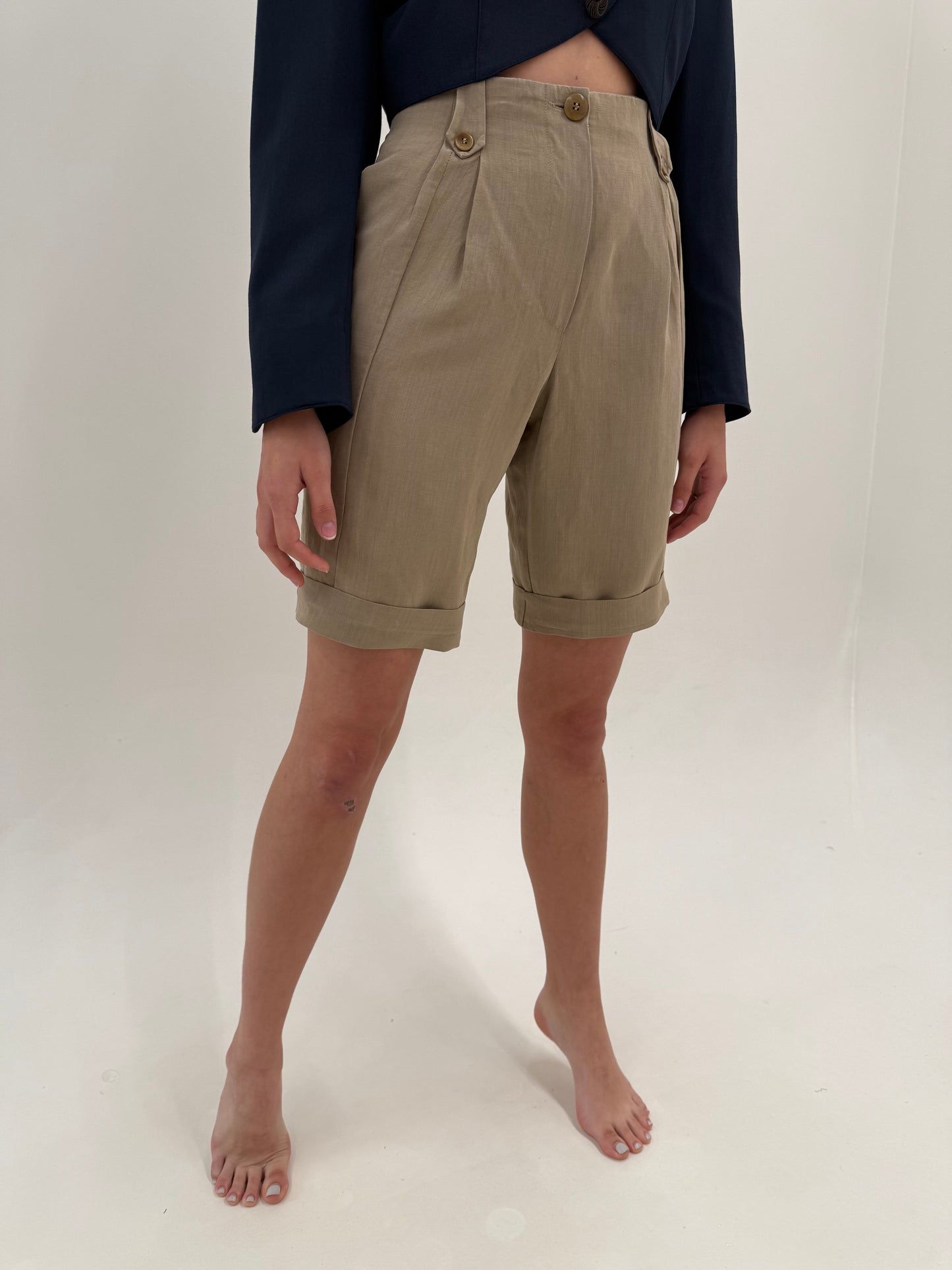 Pantaloni ultra luxury Armani camel din pânză cu talie ultra înaltă