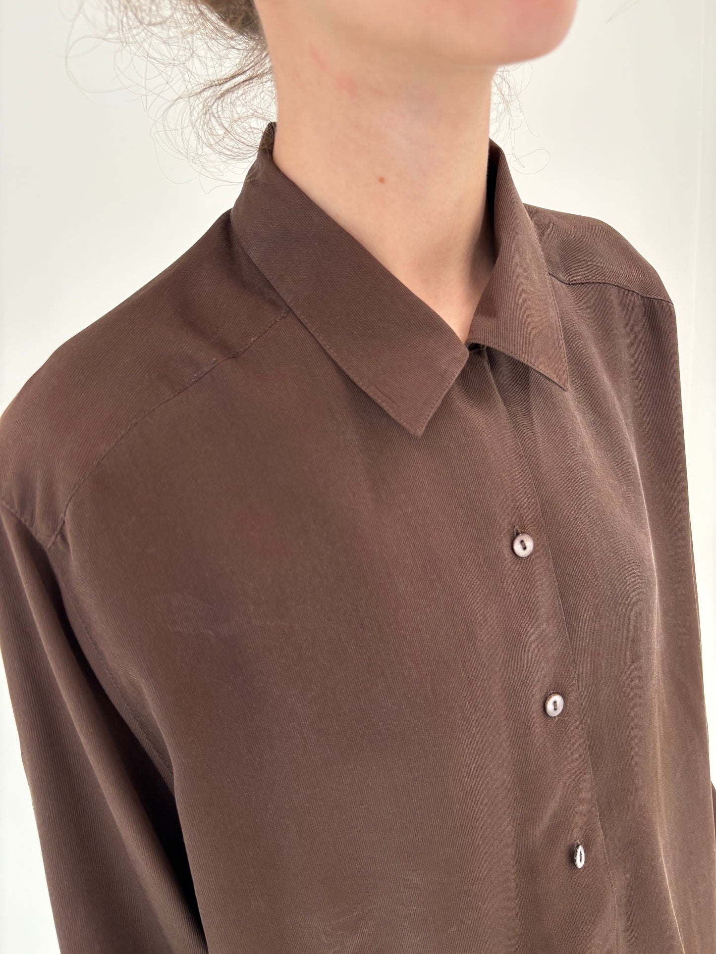 Cămașa high end italiană din mătase naturală chocolate brown